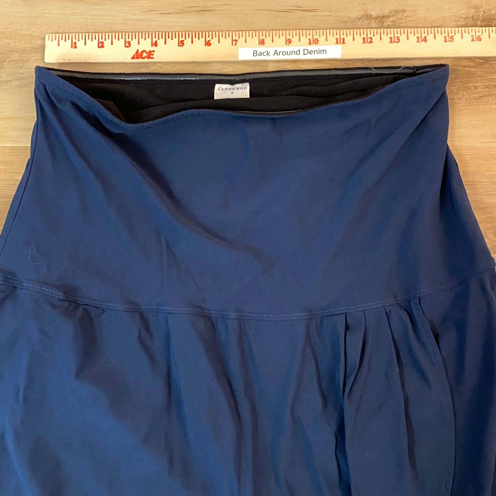 Lands' End Lands' End Navy Blue Swim Skirt 18 Regular Women Pleated Flounce Hem Built-In Brief Stretch Elastic Waist Size 40" / US 18 - 2 Thumbnail