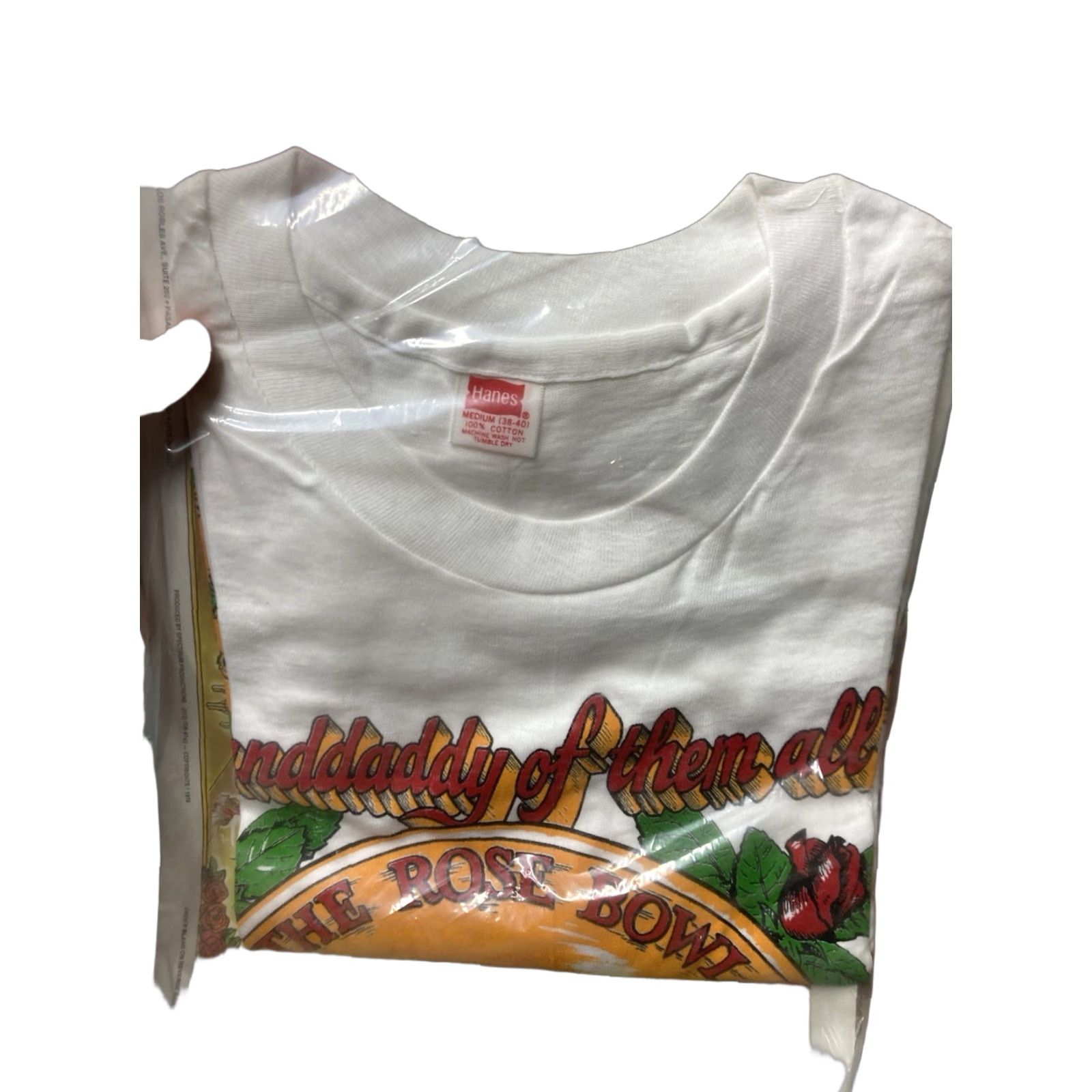 Hanes VINTAGE 70s graphic t shirt 1974 rose bowl cotton NEW DEADSTOCK Hanes M White Size US M / EU 48-50 / 2 - 1 Thumbnail