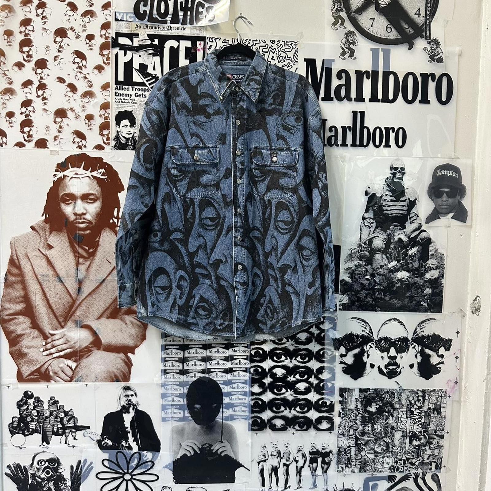 denim jacket with Abstract face all over print