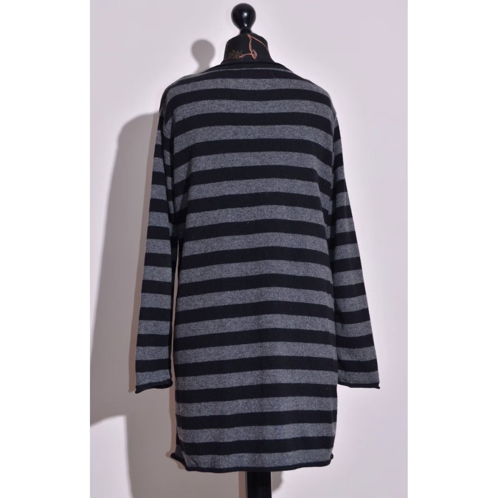 Vintage Gudrun Sjoden Cardigan Womens M Grey Women Long Jumper Striped Wool Blend Sleeve Size M / US 6-8 / IT 42-44 - 6 Thumbnail
