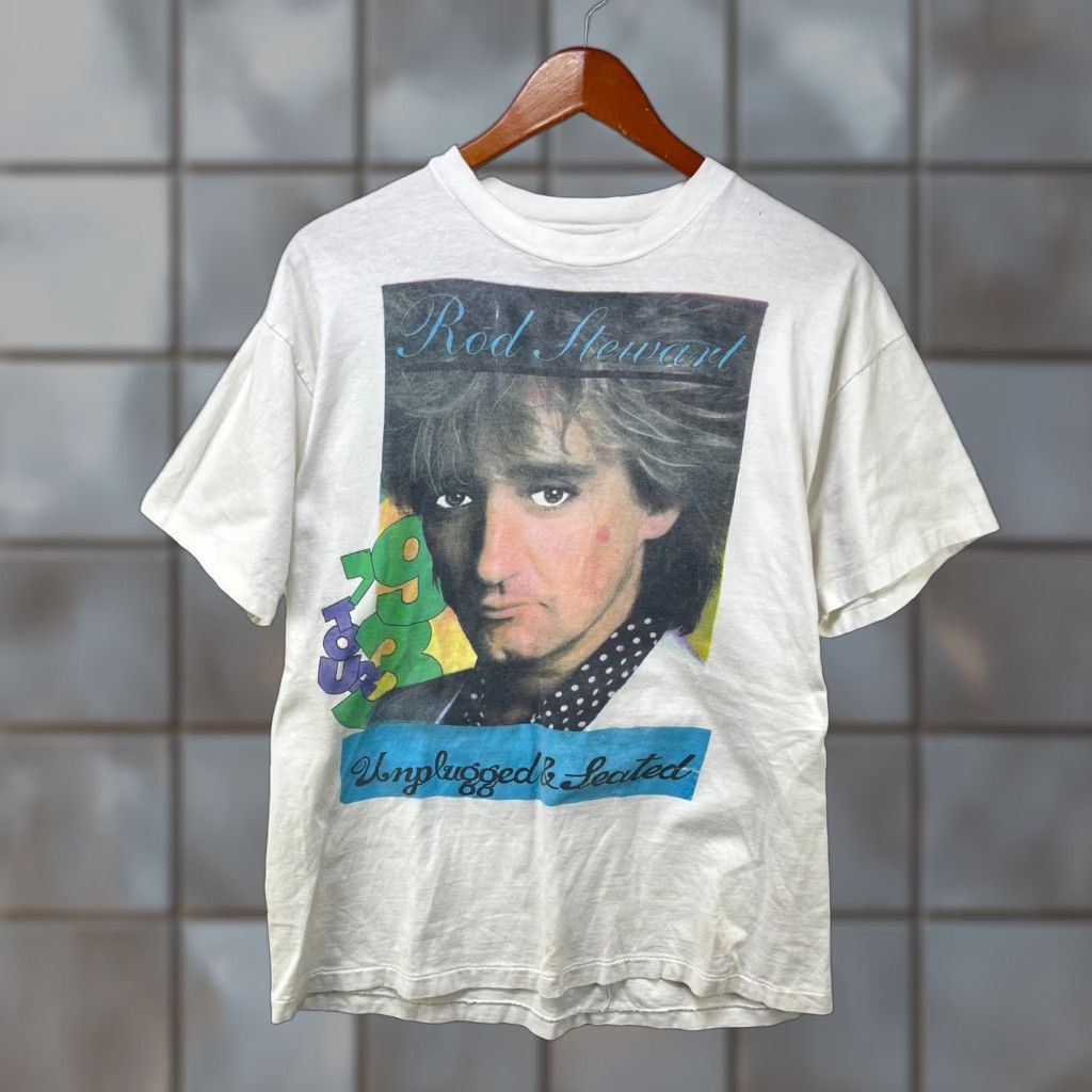 Vintage VINTAGE Rod Stewart Unplugged And Seated T Shirt L 90s White Cotton Polyester Mens 90s Skull Graphic Print Short Sleeve Crew Neck Size US L / EU 52-54 / 3 - 1 Thumbnail