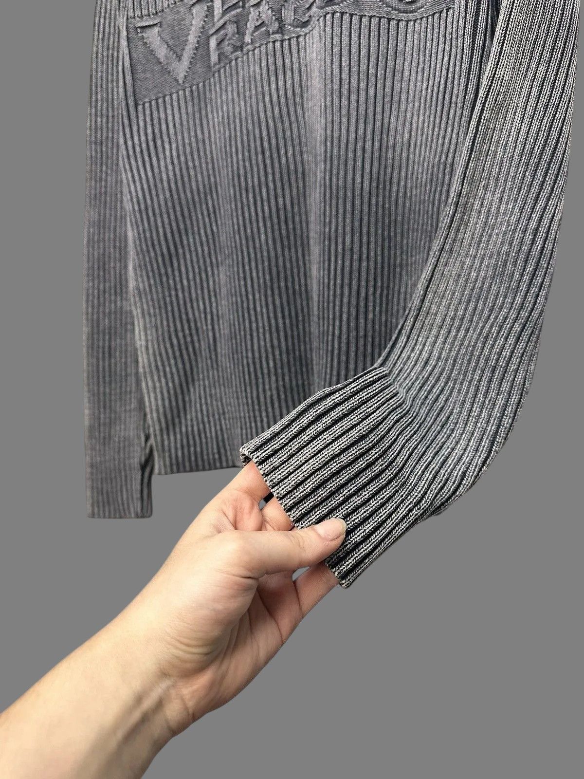 KMRii Distressed GOA Ribbed Gray Zip Sweater Military Y2K Style Size US XL / EU 56 / 4 - 5 Thumbnail