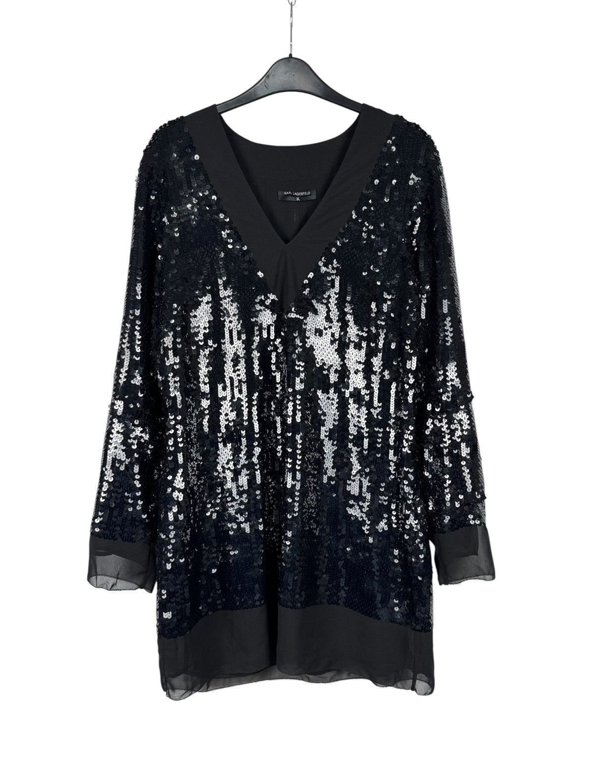 Karl Lagerfeld Karl Lagerfeld Mini Dress Sequins Mesh Decor size M V-Neck Size M / US 6-8 / IT 42-44 - 13 Thumbnail