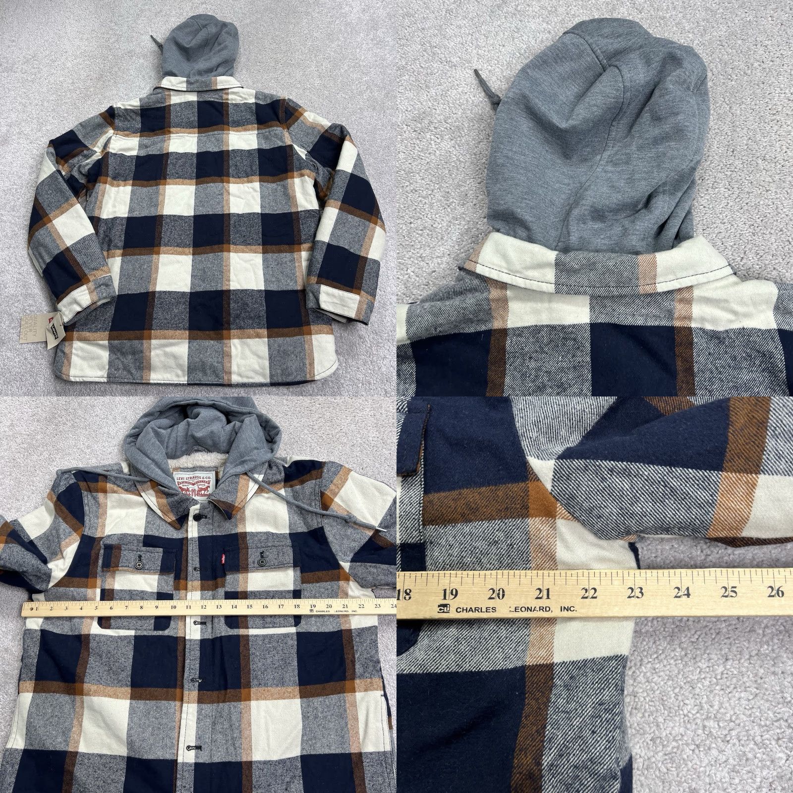 Levi's Levi Strauss Levi’s Made & Crafted Sherpa Lined Plaid Hoodie Jacket Men Large Full Zip Button Blue Multicolor NWT Size US L / EU 52-54 / 3 - 8 Thumbnail