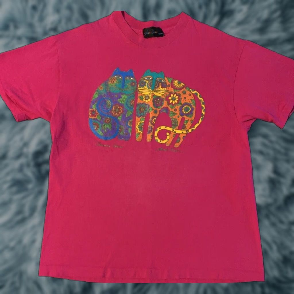 Vintage VINTAGE 90s Laurel Burch Abstract Cat Art Shirt M USA Single Stitch T-Shirt Short Sleeve Pink Men Size US M / EU 48-50 / 2 - 1 Thumbnail