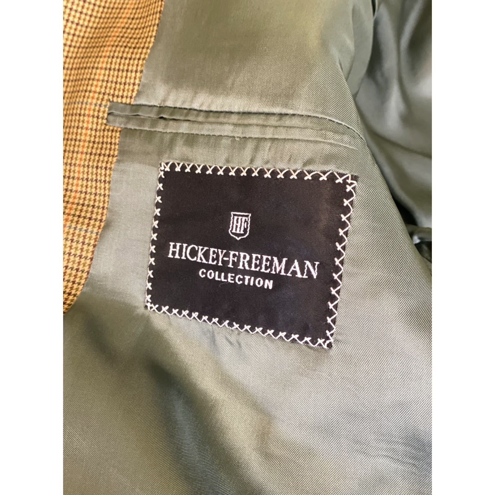 Vintage VINTAGE Hickey Freeman Boardroom 40R Houndstooth Wool Blazer Jacket Men 40R Beige Brown Three-Button Long Blazer of Wool 100% United States Size 40R - 6 Thumbnail