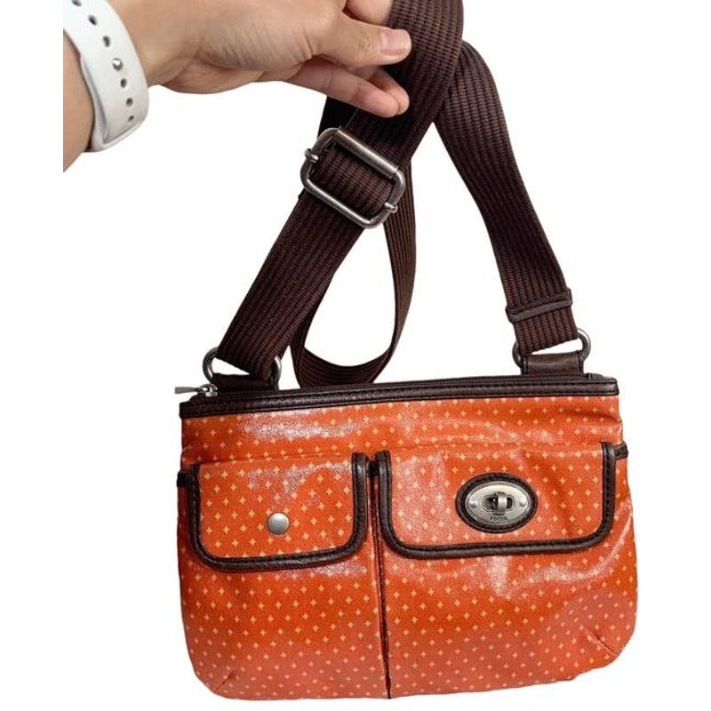 Fossil Fossil Waxed Canvas And Leather Orange Key-per Crossbody Size ONE SIZE - 1 Thumbnail