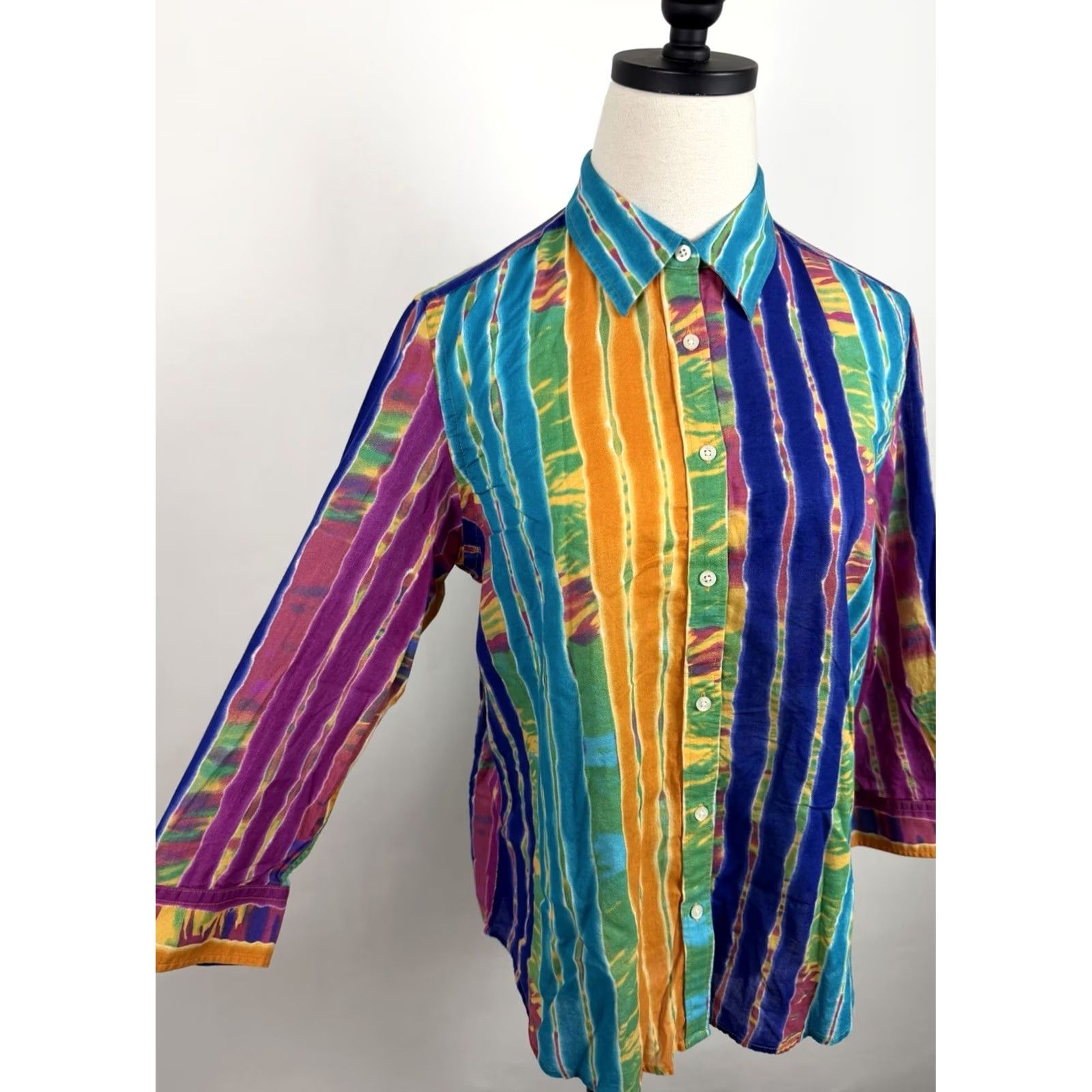Ralph Lauren Ralph Lauren Shirt Womens Large Tie Dye Striped Button Up 3/4 Sleeve Boho 90s Size L / US 10 / IT 46 - 2 Thumbnail