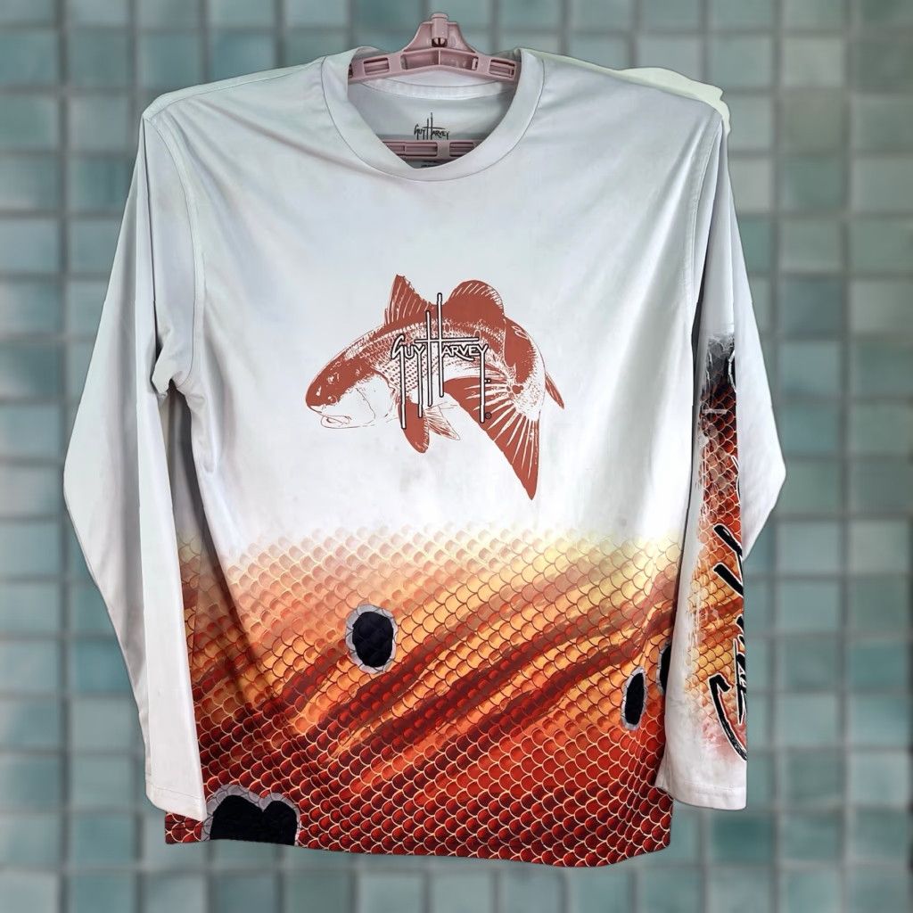 Guy Harvey Guy Harvey T-Shirt Mens SZ S White Hammer Head AOP Logo Fish Crew Neck Long Sleeve Polyester Knit All Seasons Size US S / EU 44-46 / 1 - 1 Thumbnail