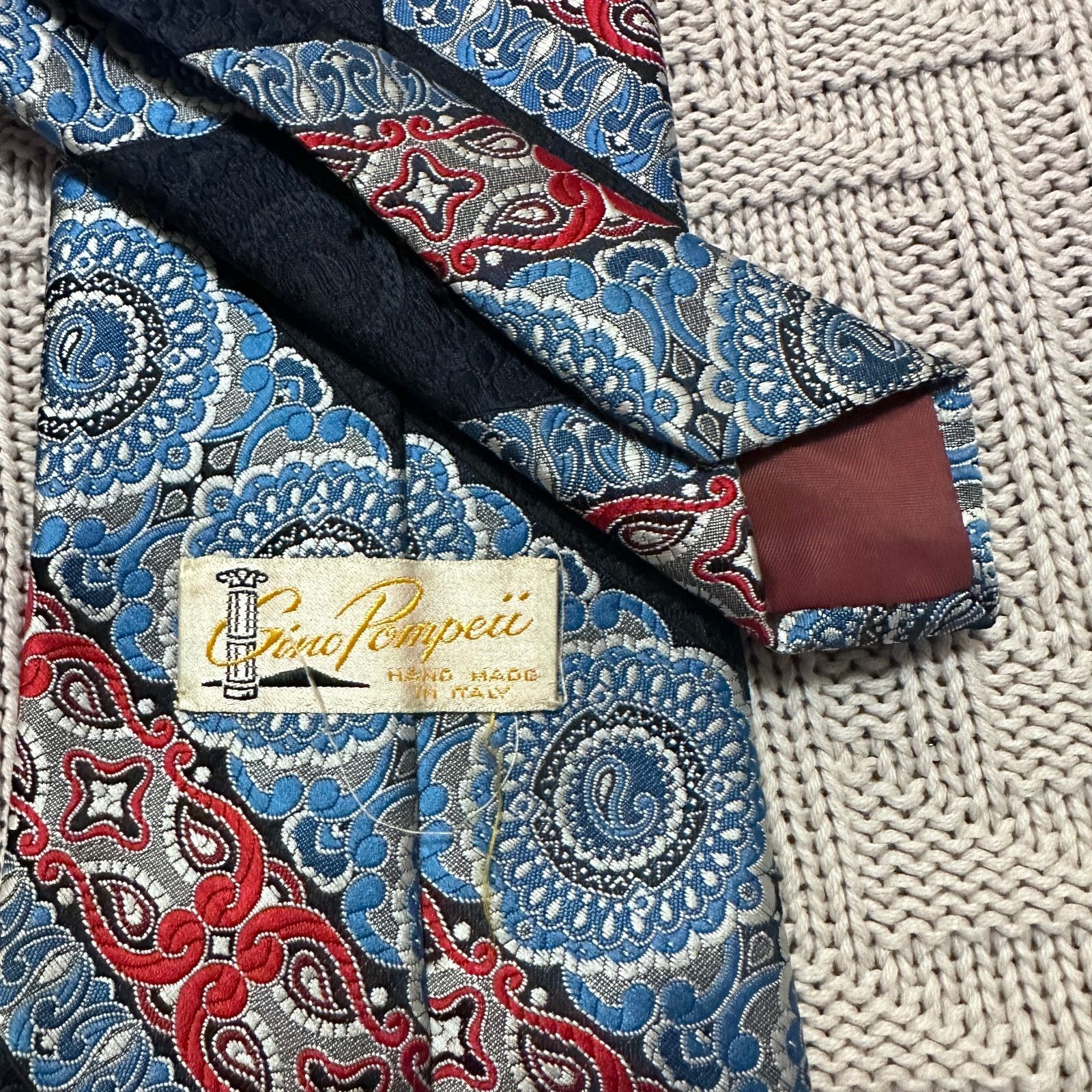 Vintage Vintage Gino Pompeii blue paisley black stripe Italian tie Size ONE SIZE - 3 Thumbnail