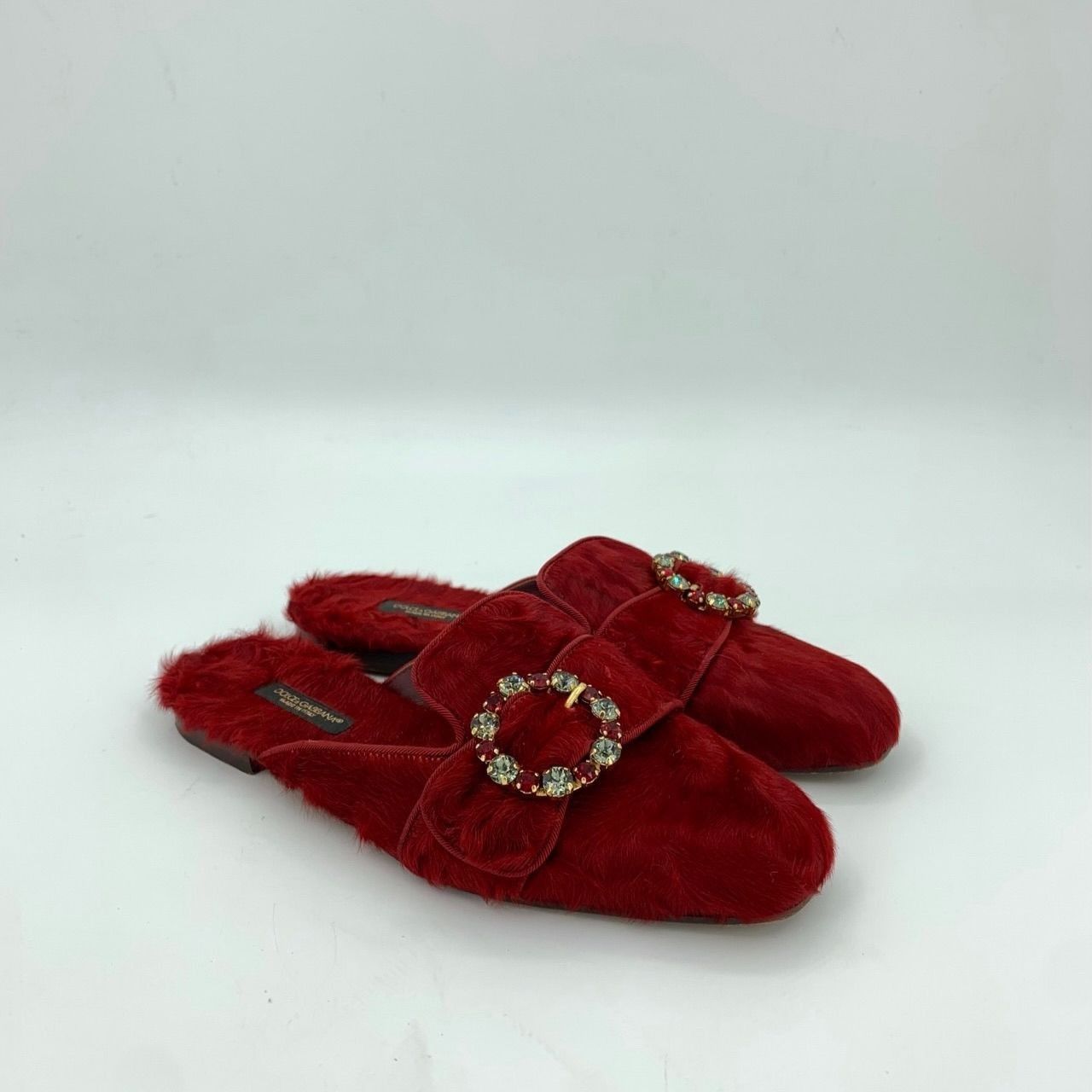 Dolce & Gabbana Dolce & Gabbana Red Fur Mule Slides With Jeweled Buckle Size US 6 / IT 36 - 4 Thumbnail