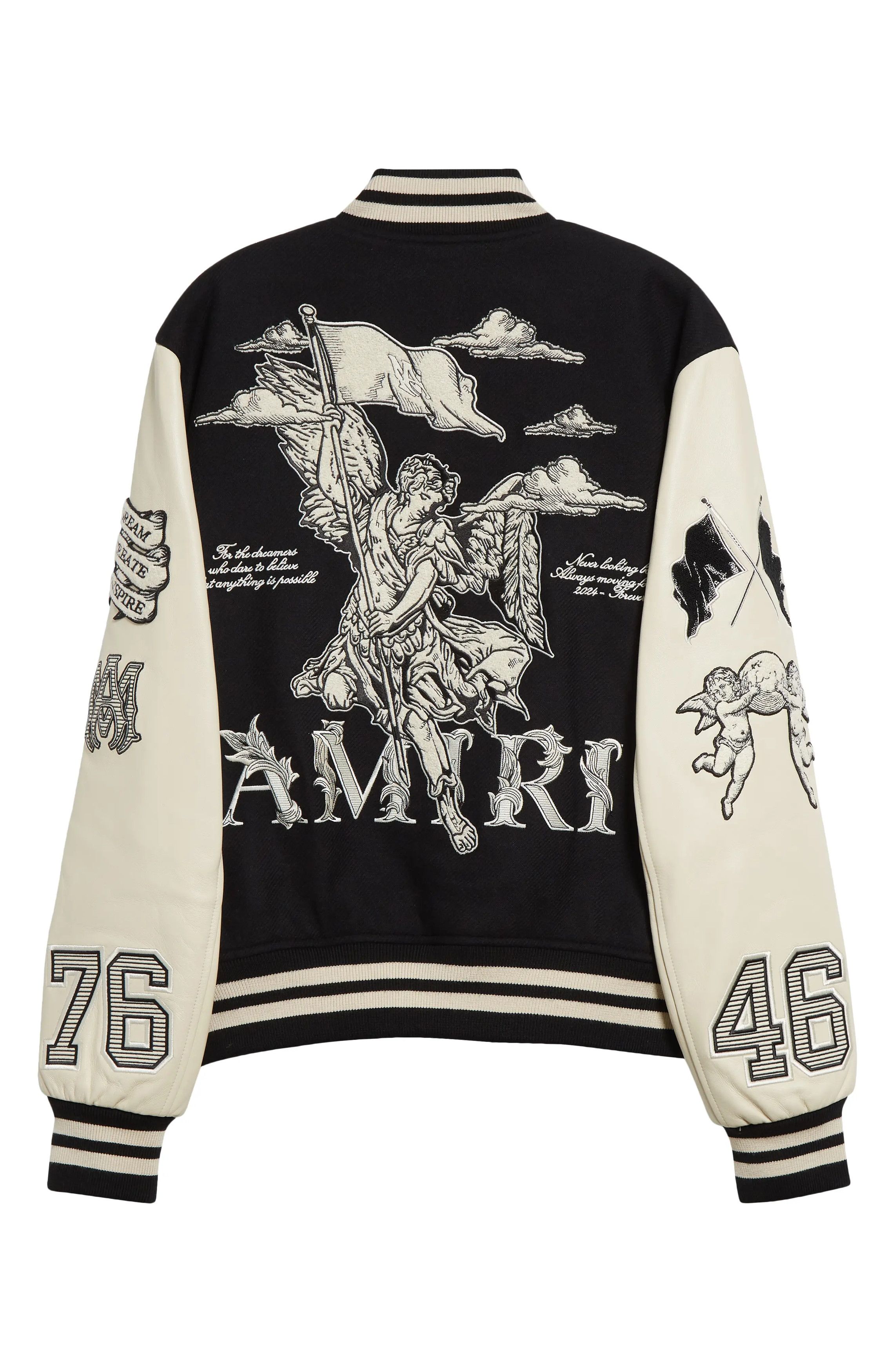 Amiri o1s1wg110525 Angel Varsity Jacket in Black/White Size US L / EU 52-54 / 3 - 2 Thumbnail