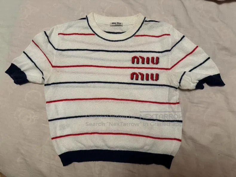 Miu Miu Miu Miu Size s Striped knitted short sleeve Size S / US 4 / IT 40 - 2 Thumbnail