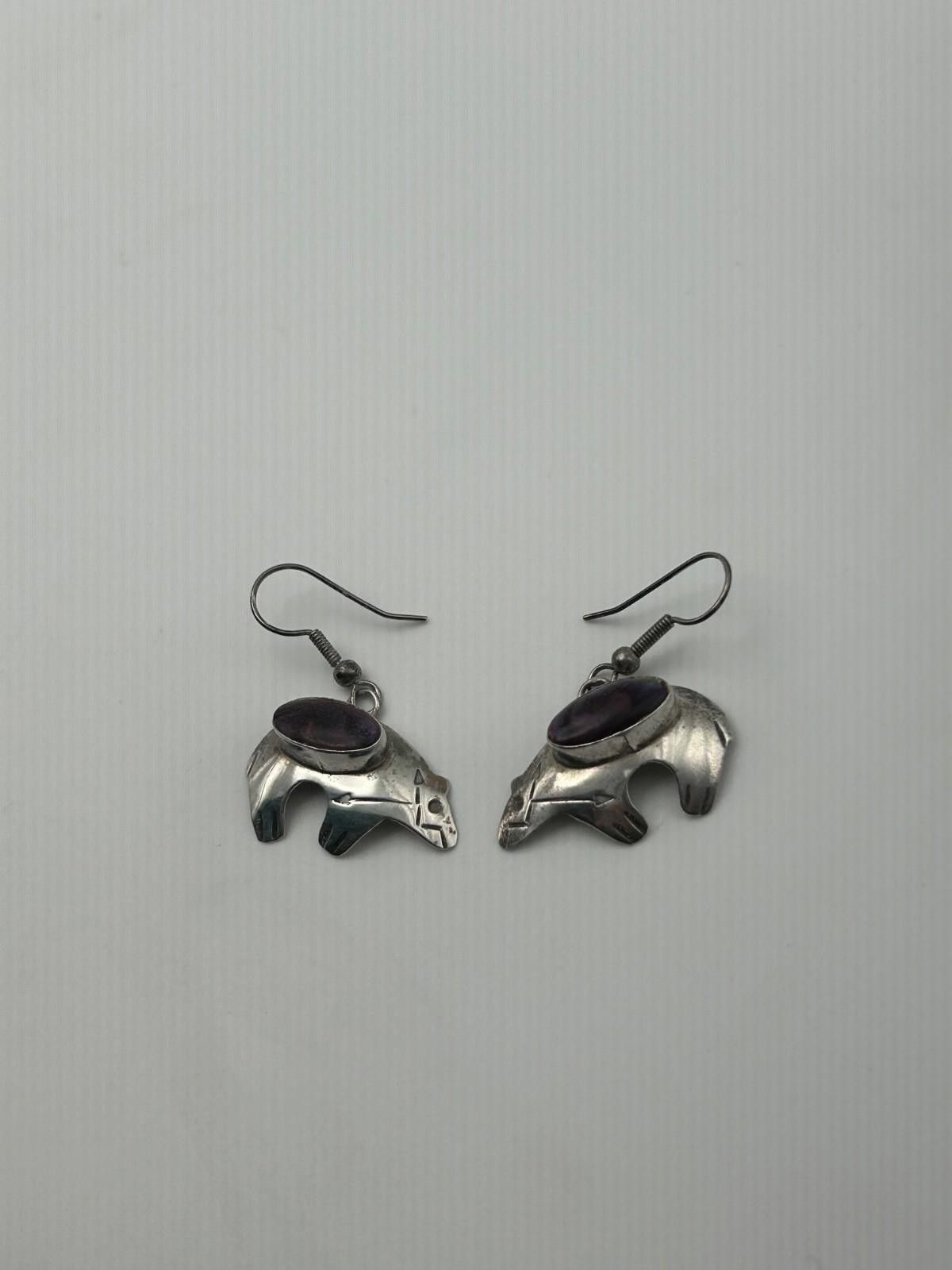 Other Sterling Silver Navajo Abalone Inlay Bear Earrings Native Size ONE SIZE - 5 Thumbnail