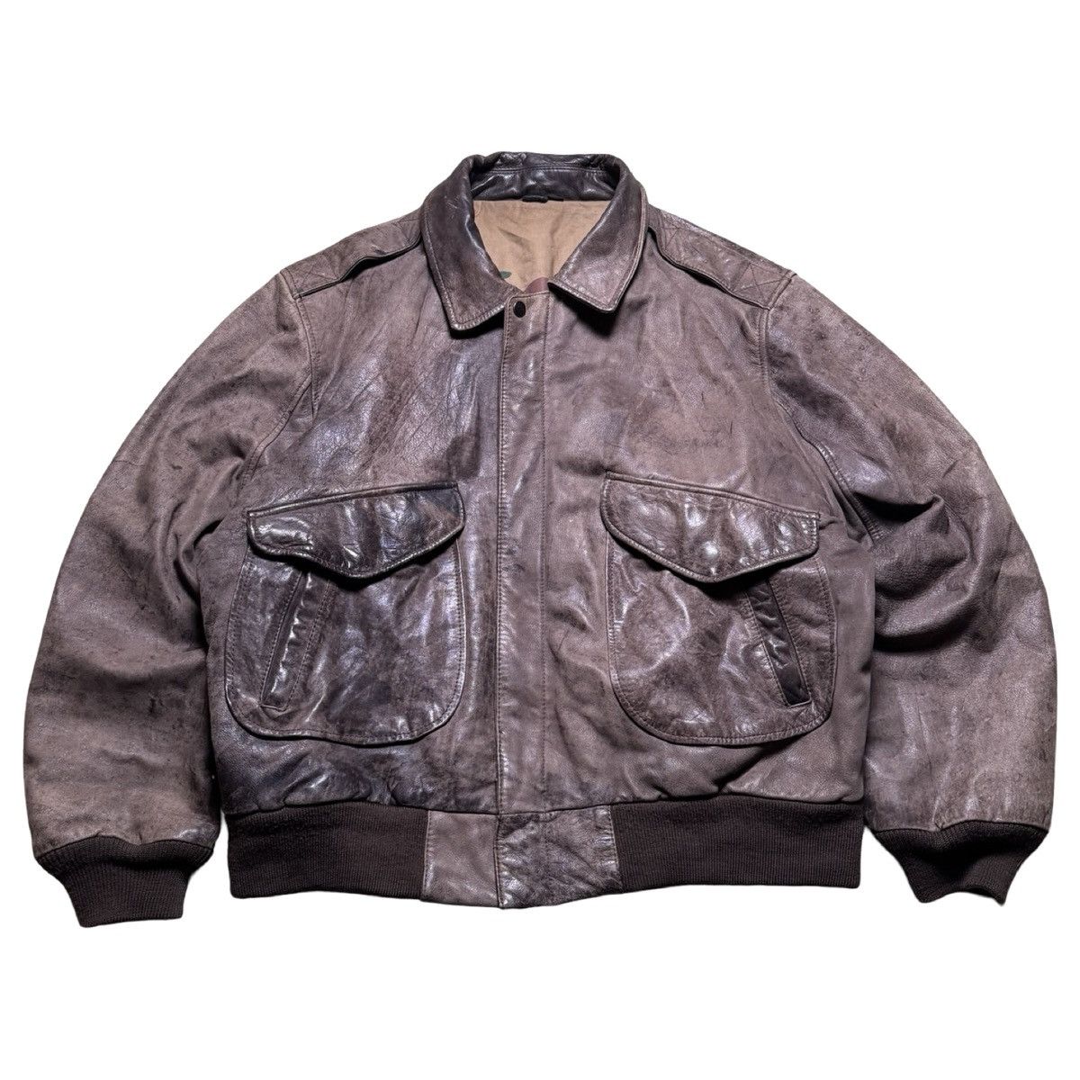 Hunt Club Vintage A-2 Faded Brown Leather Bomber Jacket Hunt Club 46 Size US XL / EU 56 / 4 - 1 Thumbnail