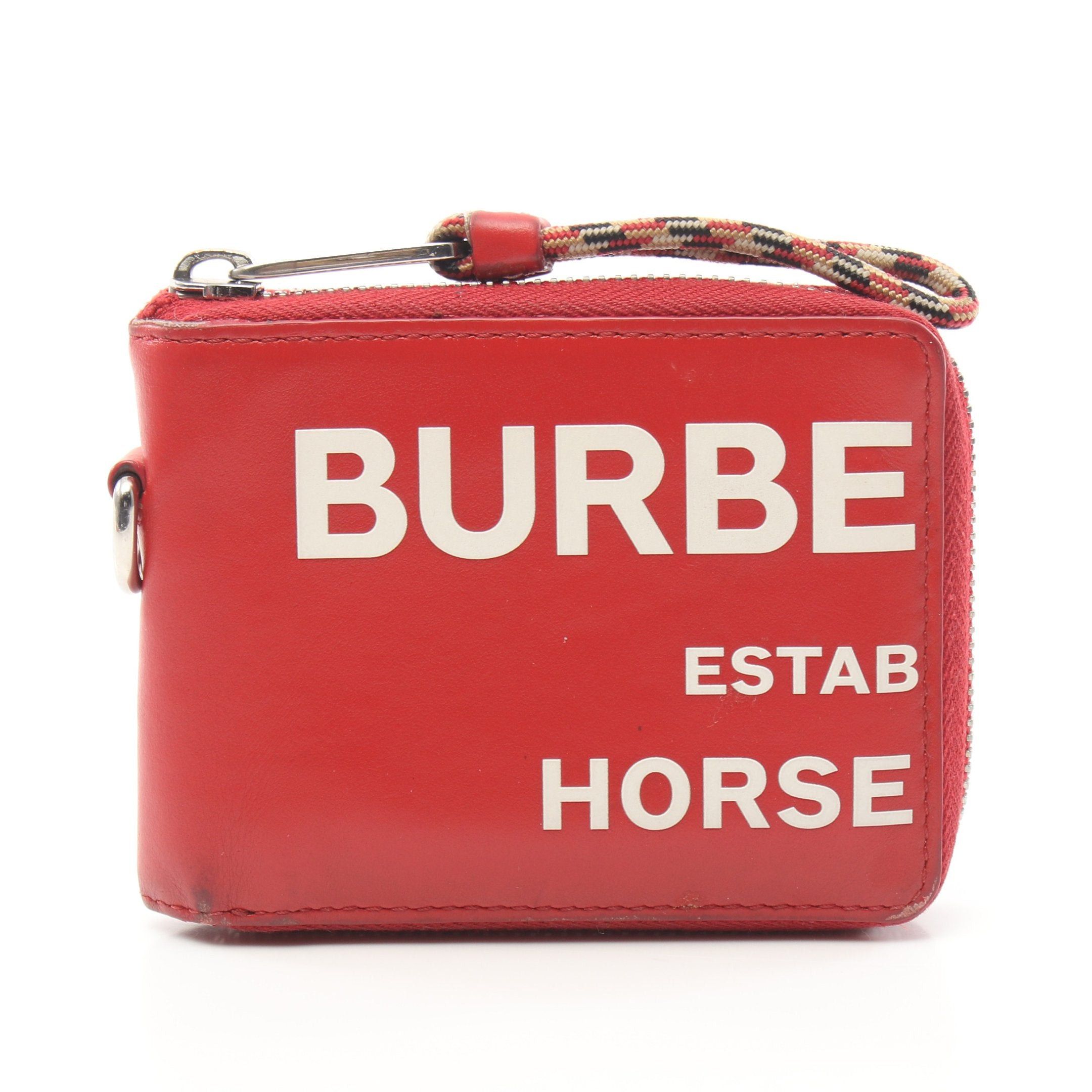 image of Burberry Horseferry Round Zipper Bifold Wallet Leather Red White, Women's