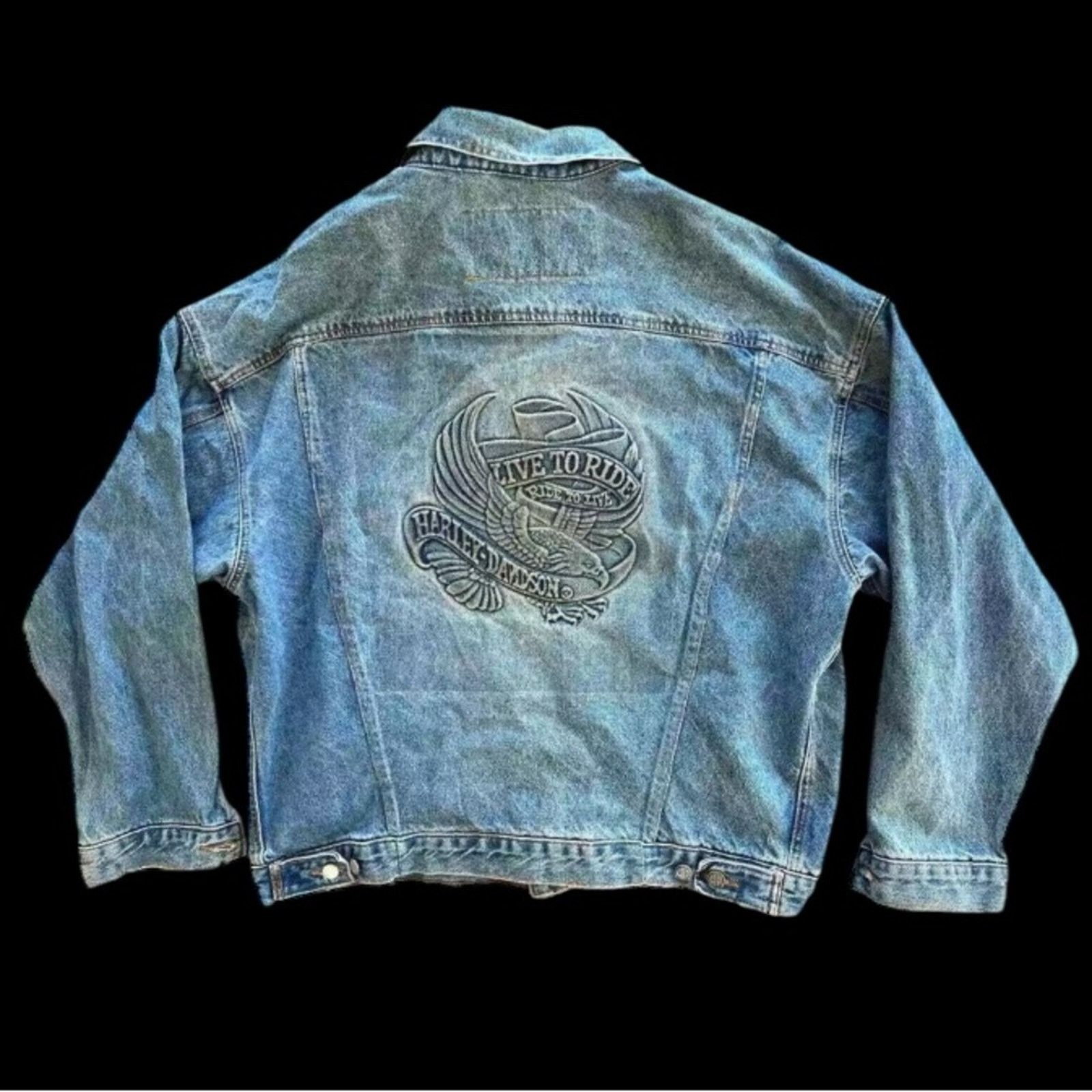 Vintage Mens HARLEY DAVIDSON Stamped Denim Jacket XL