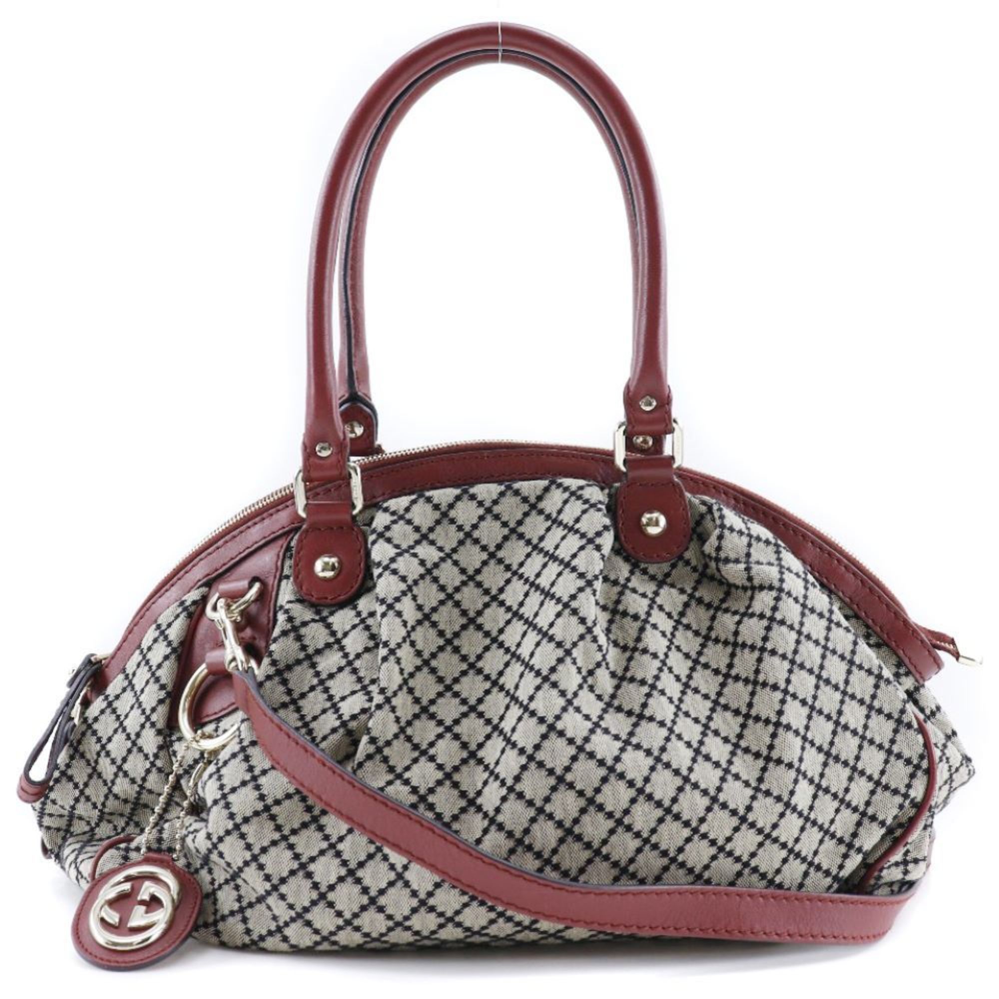 image of Gucci Diamante Handbag Sookie 223974 GG Canvas Made In Italy Gray/red Shoulder Bag 2Way Double Zipp