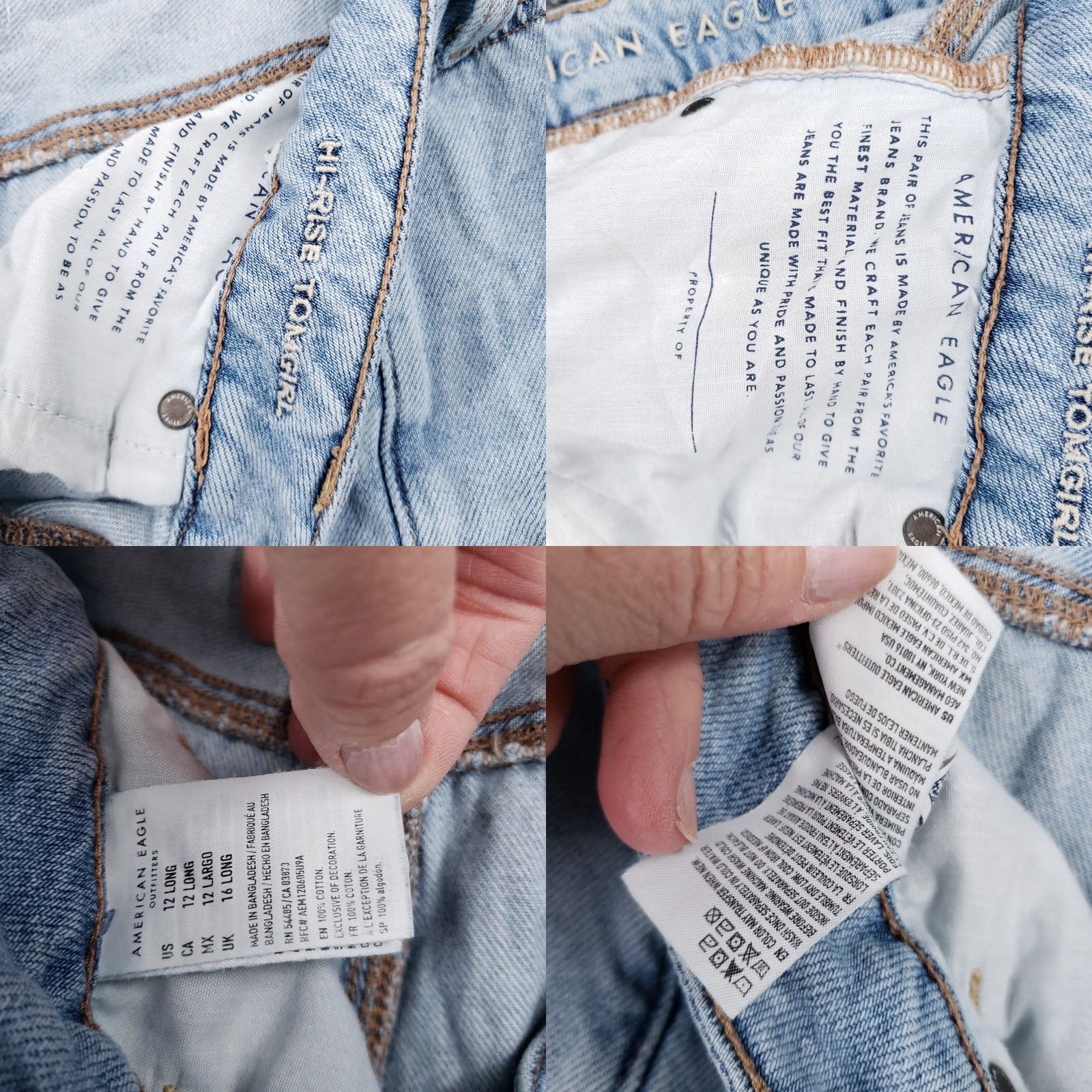 American Eagle Outfitters American Eagle Jeans Womens 12 Long Blue Hi Rise Tomgirl Ripped Denim Size 34" / US 12 / IT 48 - 9 Thumbnail