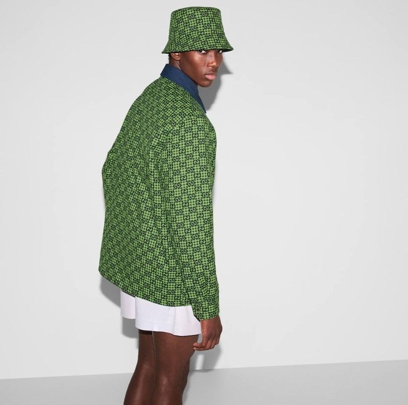 Gucci o1la5ras0426 GG Gingham Cotton Wool Jacket in Green/Blue Size US M / EU 48-50 / 2 - 4 Thumbnail