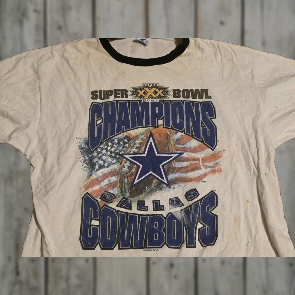 Starter VINTAGE Starter Dallas Cowboys Super Bowl XXX Champions Ringer Tee Shirt Men L White Cotton 90s Mens Size US L / EU 52-54 / 3 - 1 Thumbnail