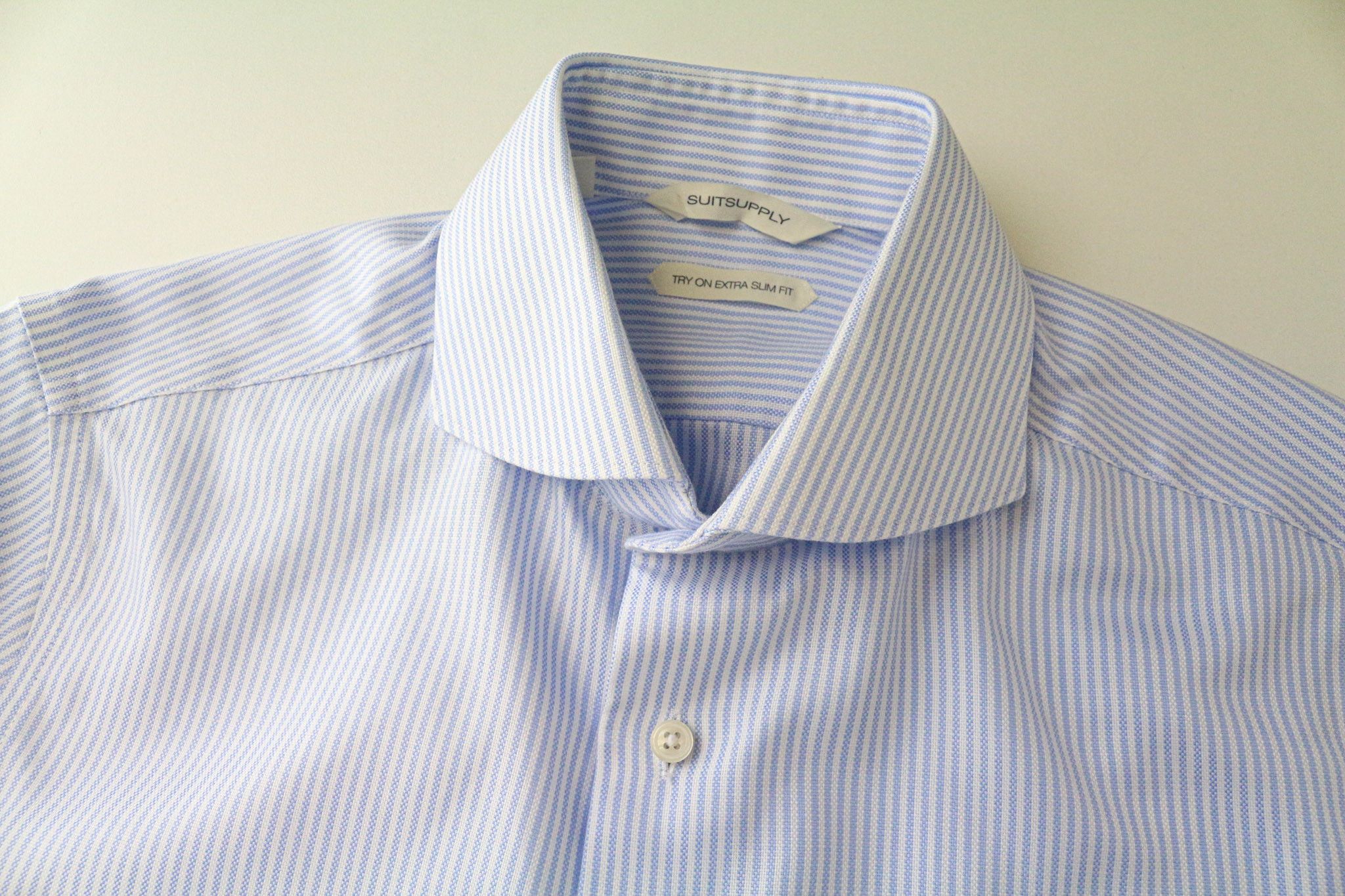 Suitsupply 37/14 1/2 Extra Slim Blue Cotton Striped Shirt 79086 Size 38R - 3 Thumbnail