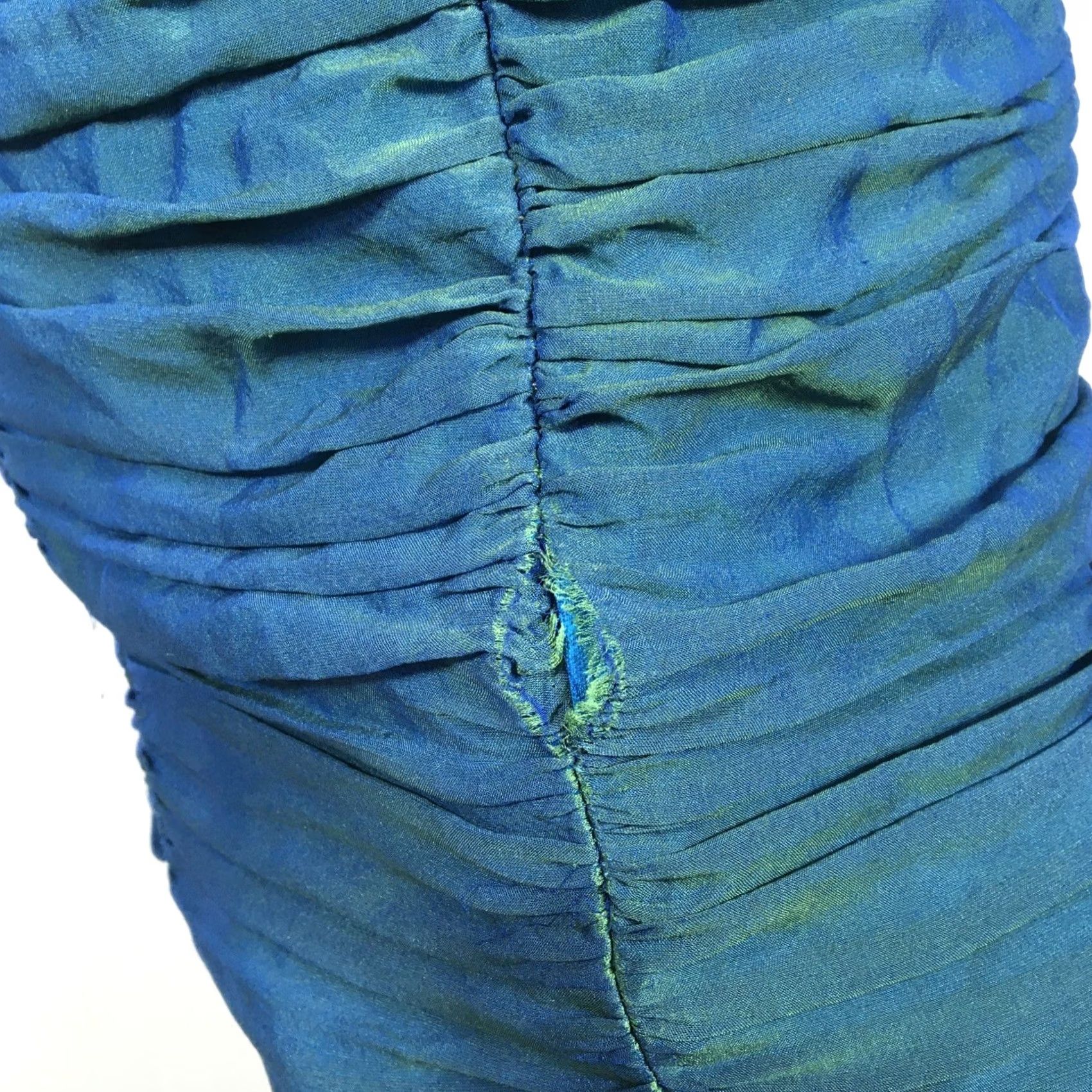 Tadashi Shoji VINTAGE TADASHI COLLECTION 100% SILK Mermaid DRESS 4 Sweetheart Ruched Ruffle Green Blue Womens Size S / US 4 / IT 40 - 7 Thumbnail