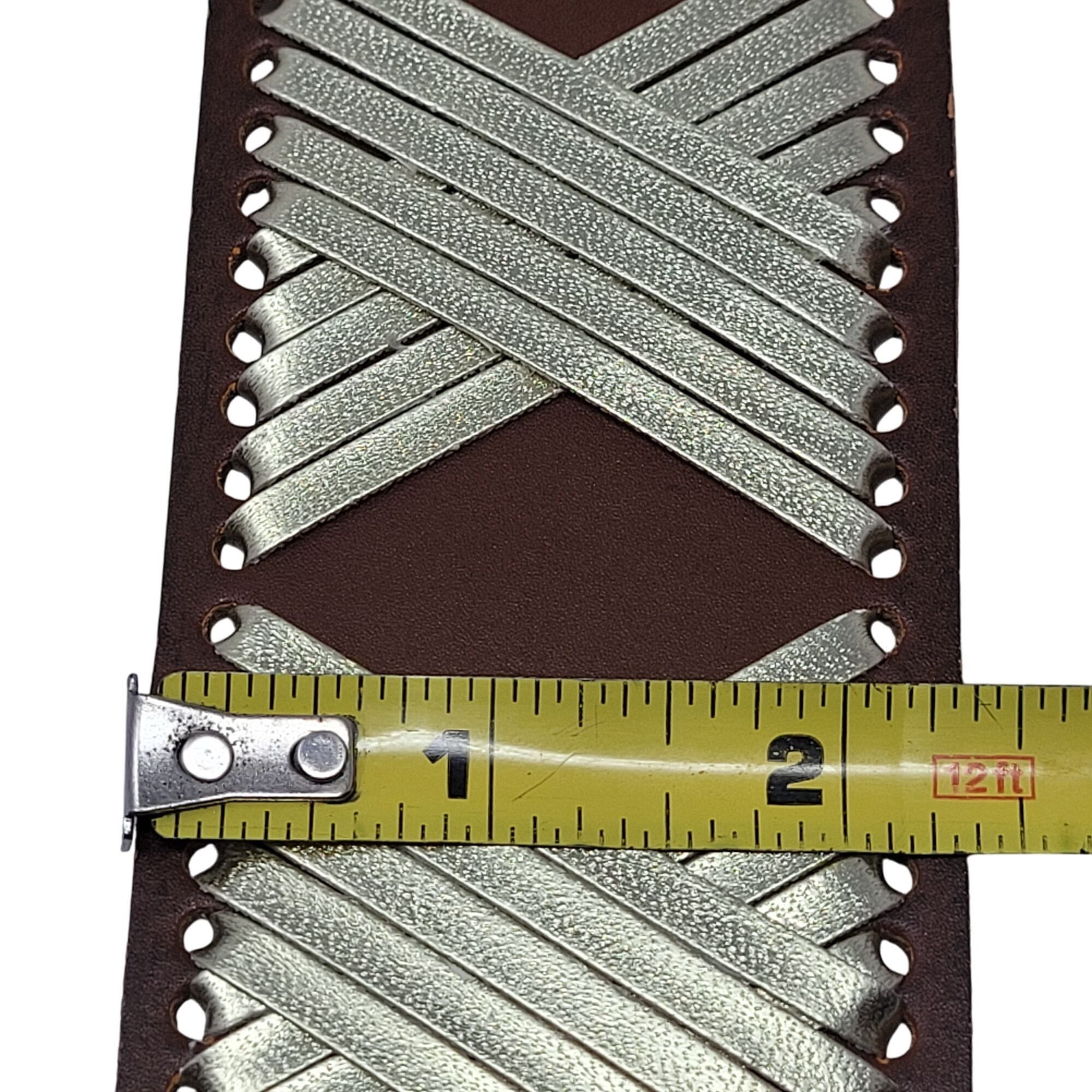 Express Vtg Express Western Wide Brown Leather Stretch Waist Belt Sz Size ONE SIZE - 3 Thumbnail