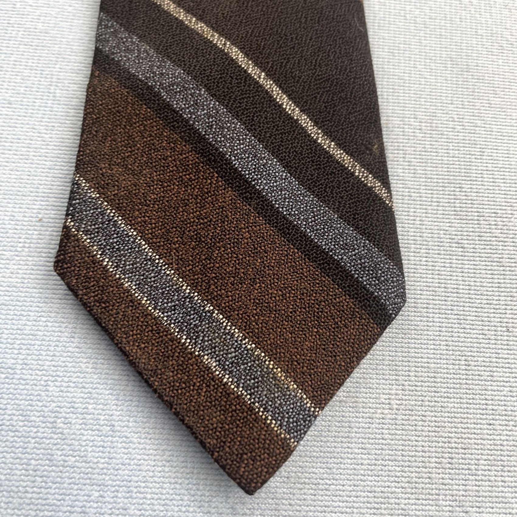 MCM VINTAGE 60s MCM Repp Tie Multi Skinny Stripe MadMen Business Brown Gray 2.5x56 Capsule Necktie) Size ONE SIZE - 2 Thumbnail