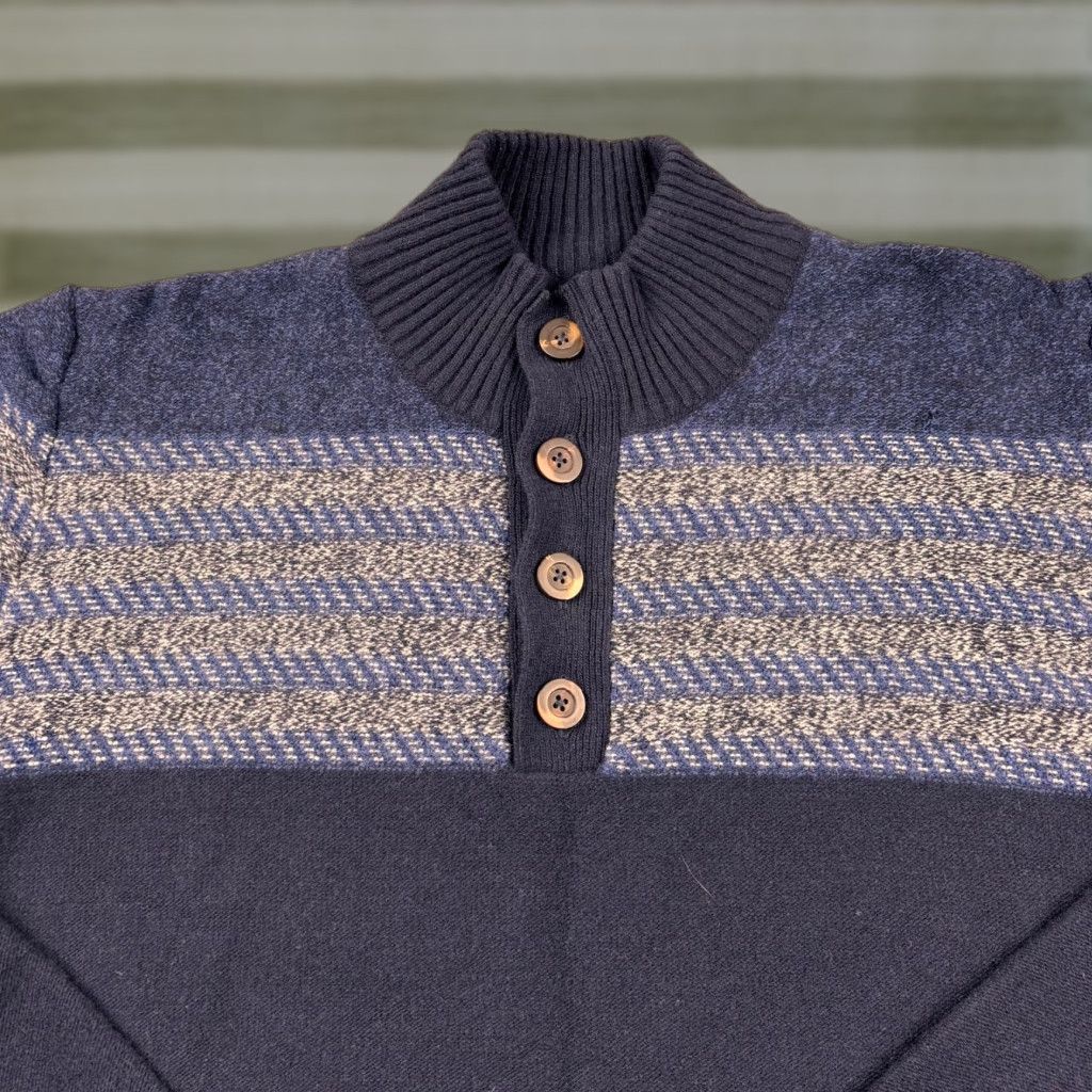 La Martina La Martina Sweater Men L Navy Wool Blend Elbow Patches Henley Button Long Sleeve V-Neck Knit Logo Zipper Shirt Mens Size US L / EU 52-54 / 3 - 1 Thumbnail