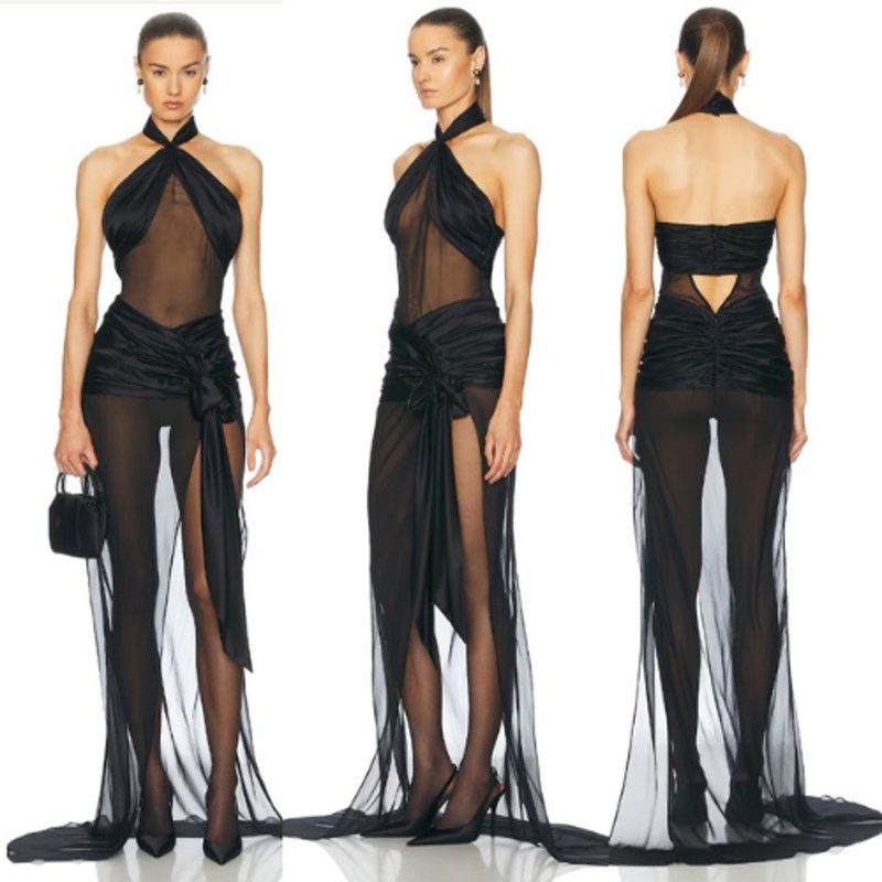 Mirror Palais NWT Bow Wrap Dress in Noir Black Silk XS