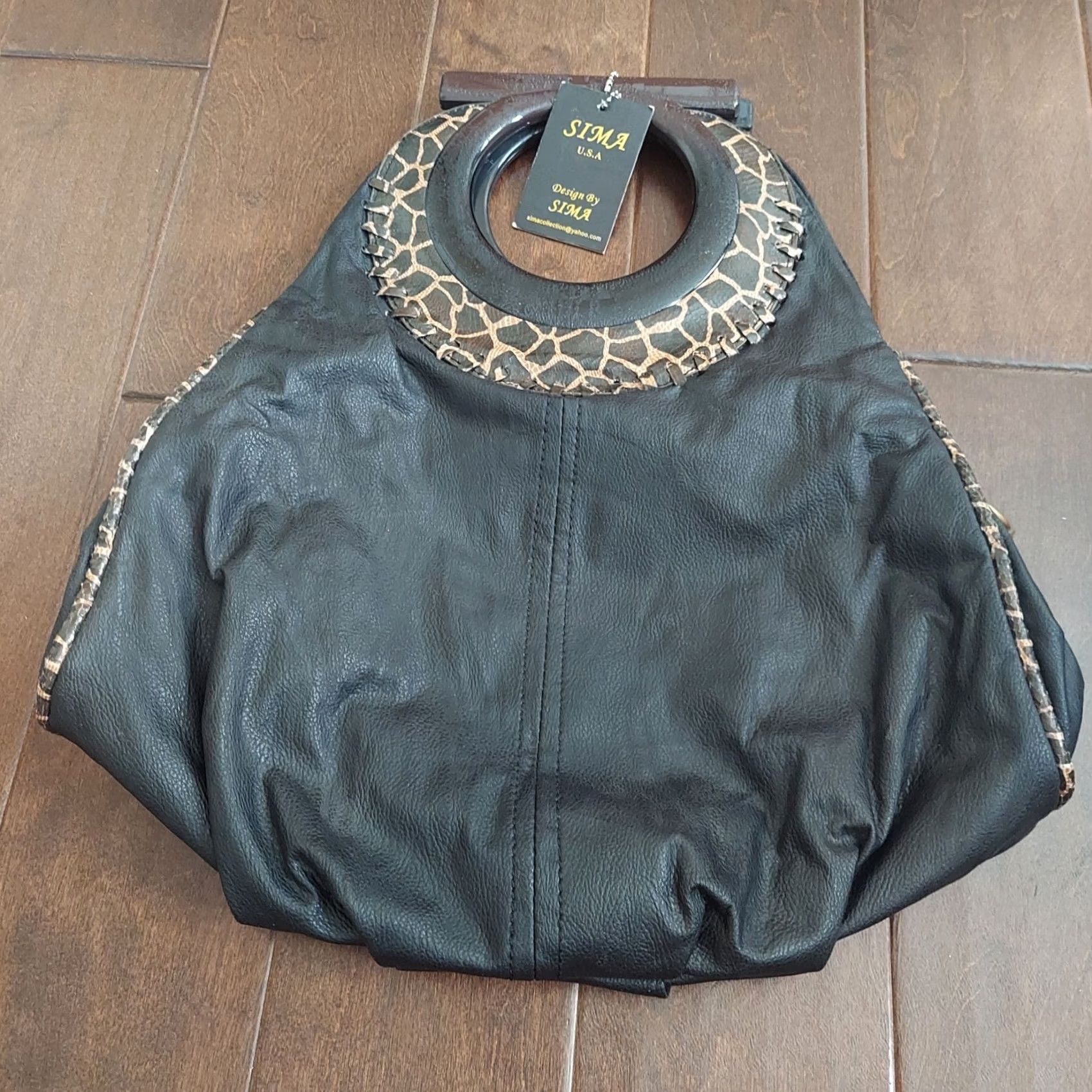Vintage Sima Women's Shoulder Bag Black Leopard Print NWT Small Hobo Handbag NWT Size ONE SIZE - 4 Thumbnail