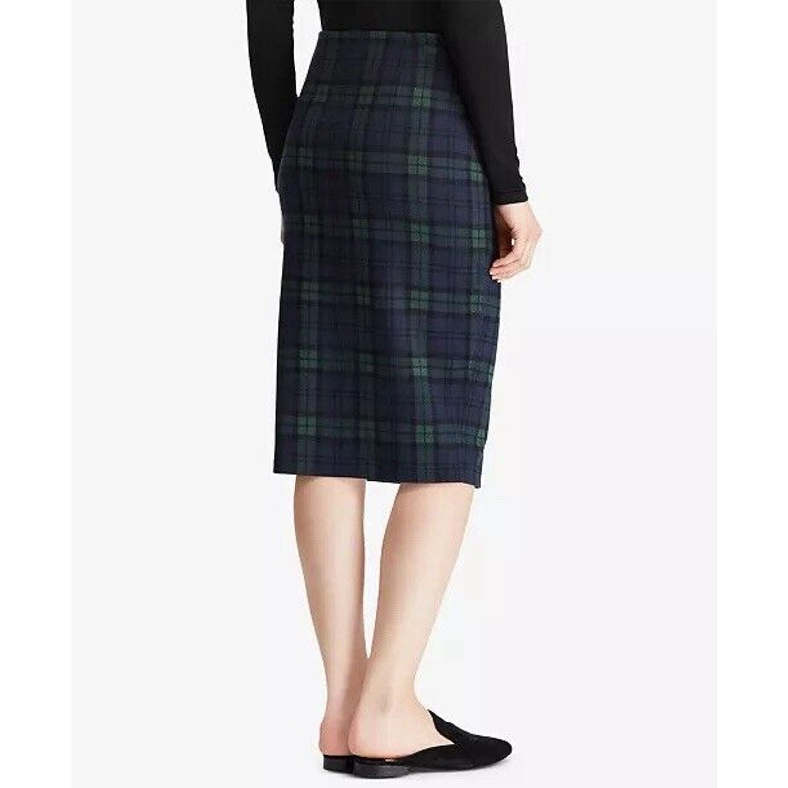 Ralph Lauren RALPH LAUREN Plaid Jacquard Pencil Skirt Gold Button Tartan Size 27" / US 4 / IT 40 - 2 Thumbnail