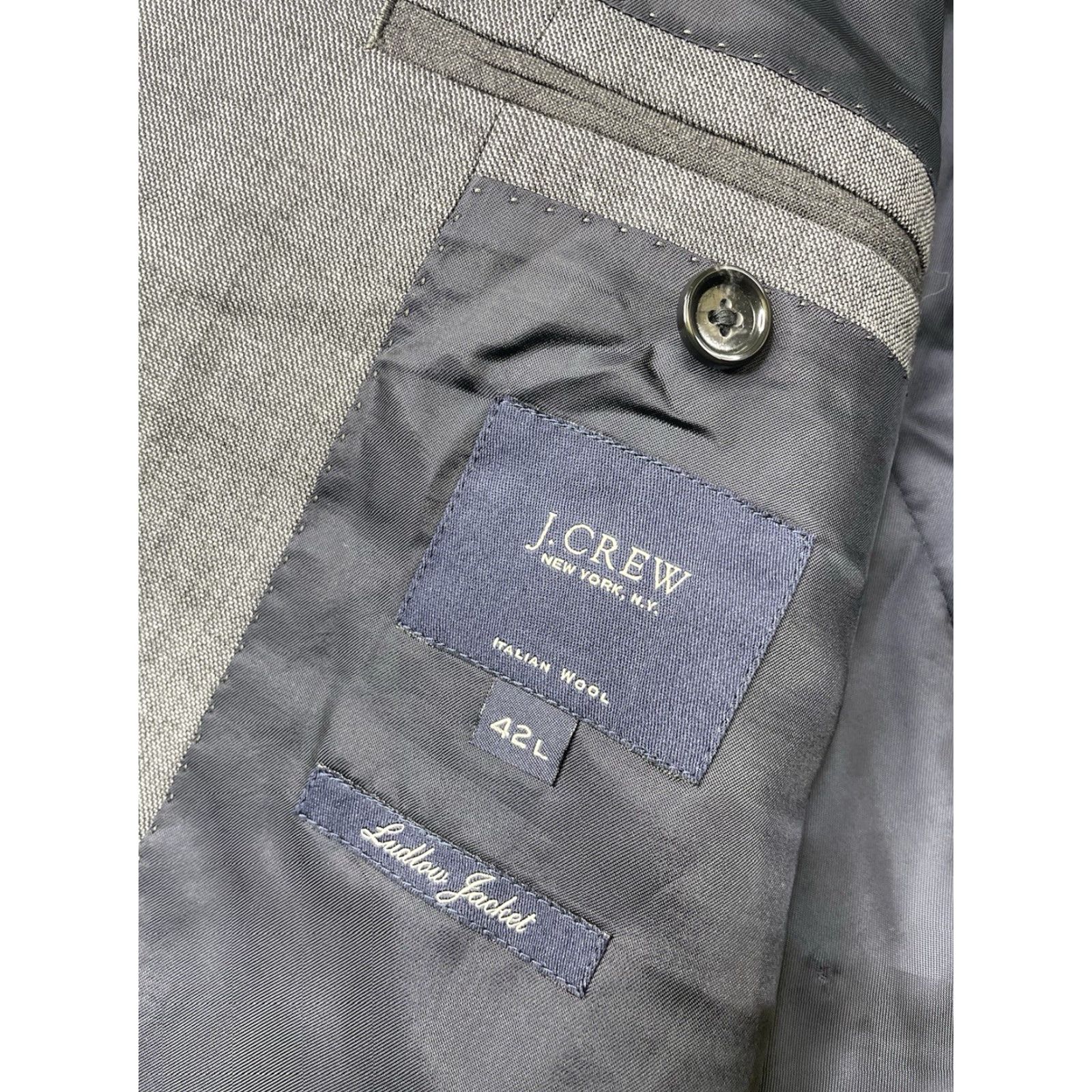 J.Crew J.CREW Blazer Jacket Mens 42L Gray LUDLOW TOLLEGNO 1900 Wool Double-Vented Notch Lapel Long Single-Breasted Two-Button Button Front Dry Clean Only Size 42R - 4 Thumbnail