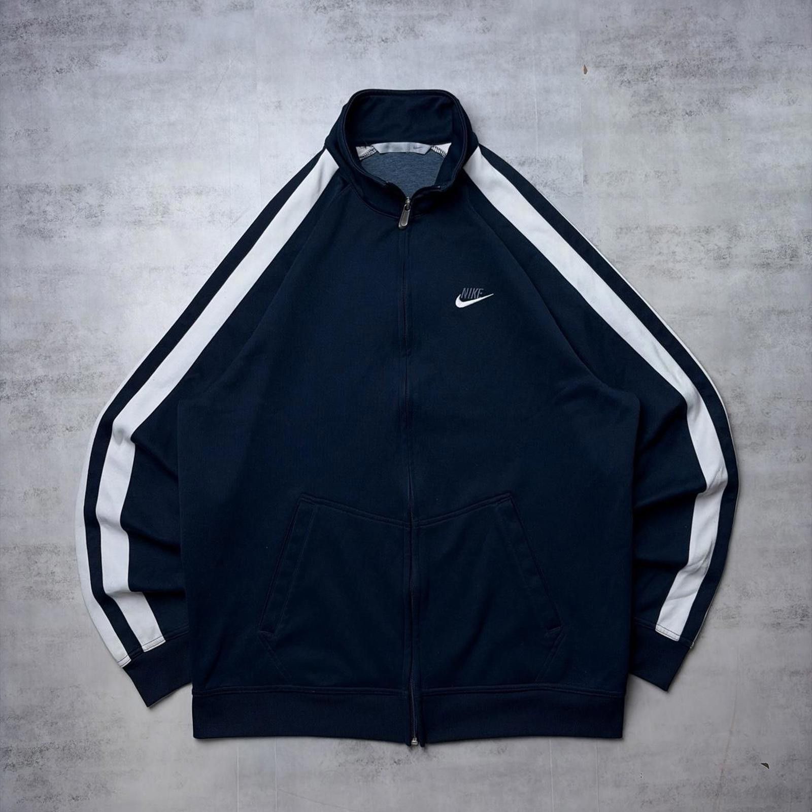 Nike Y2K Navy Nike Swoosh Grunge Striped Skater Track Jacket Size US XL / EU 56 / 4 - 1 Thumbnail