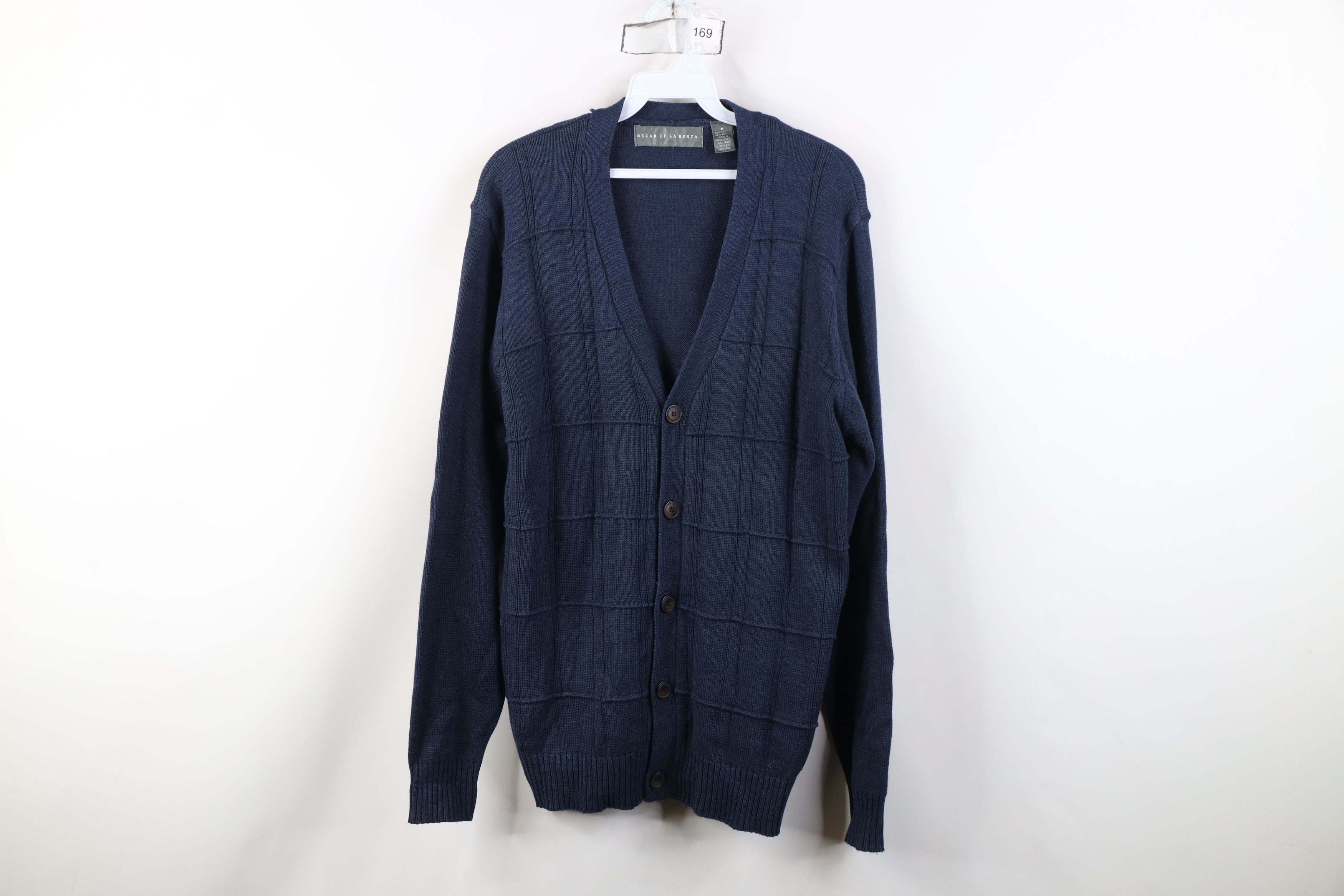 Vintage Vintage 90s Streetwear Ribbed Knit Cardigan Sweater Blue Size US M / EU 48-50 / 2 - 1 Thumbnail