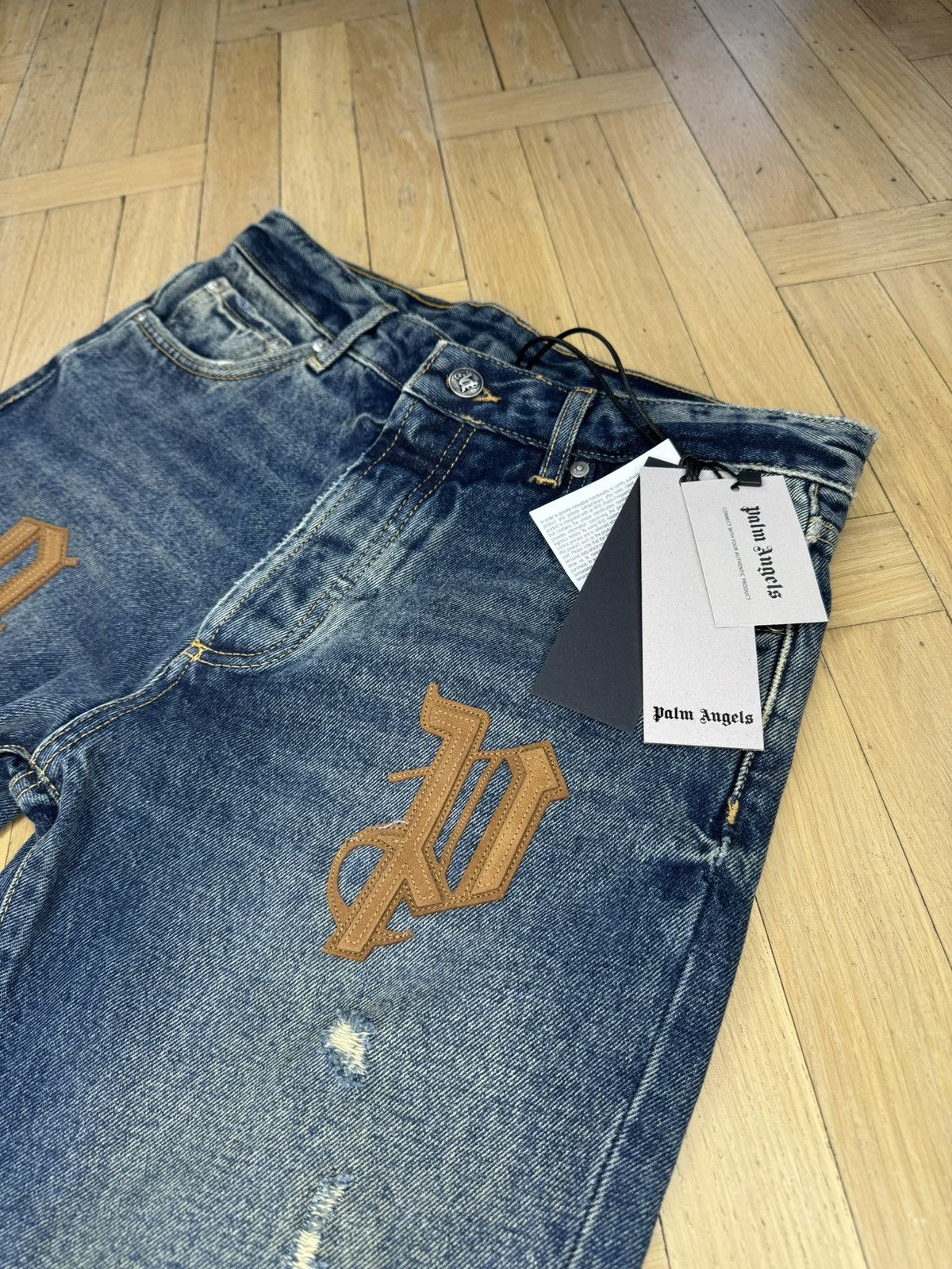Palm Angels Patched Letters Jeans in Gray, Men's (Size 30) — image 5 of 6