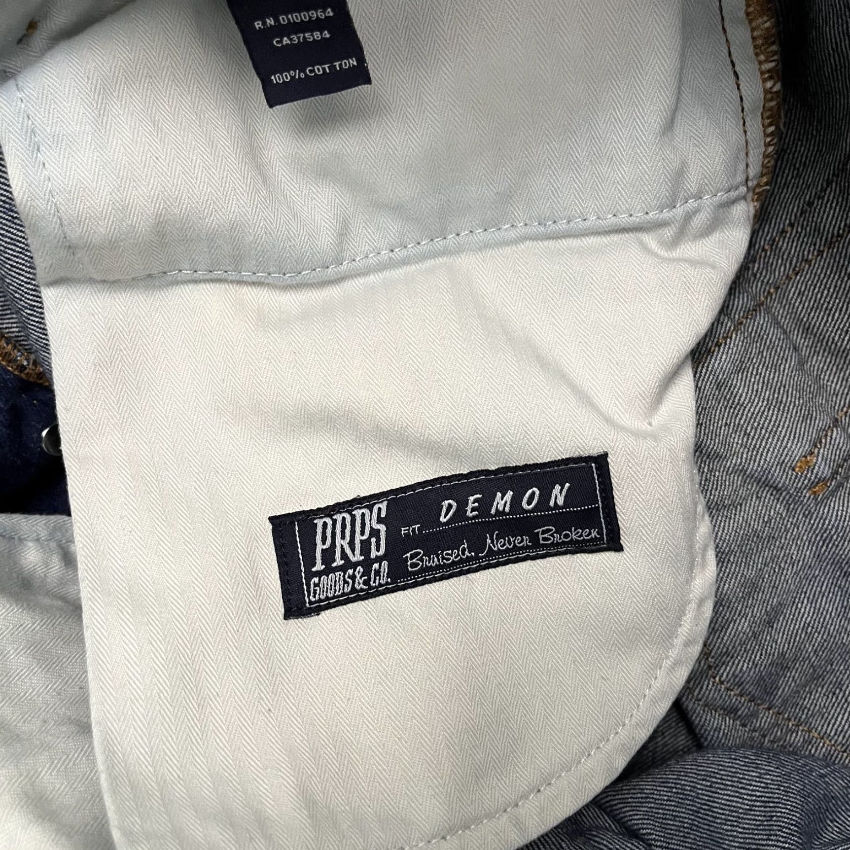 Prps PRPS Jeans Mens 31x32 Demon Fit Dark Blue Distressed Denim Streetwear Button Fly Jeans Mens Blue 31 Slim Hip Hop Branded Belt Loops 5-Pocket Design Size US 31 - 3 Thumbnail