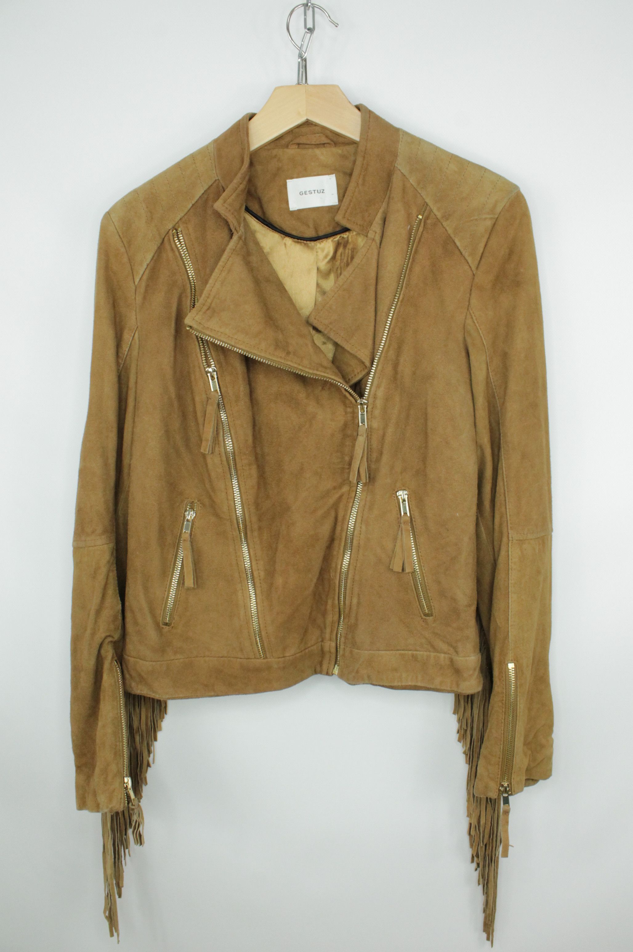 Gestuz Gestuz Fringe Biker Brown Goat Suede Women's Jacket Size XS / US 0-2 / IT 36-38 - 1 Thumbnail