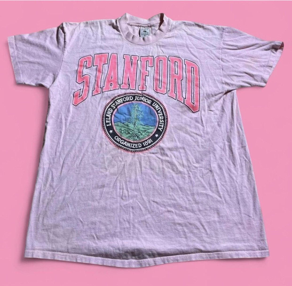 Other Vintage Pink University Of Stanford Single Stitch Tee Size US XL / EU 56 / 4 - 1 Thumbnail