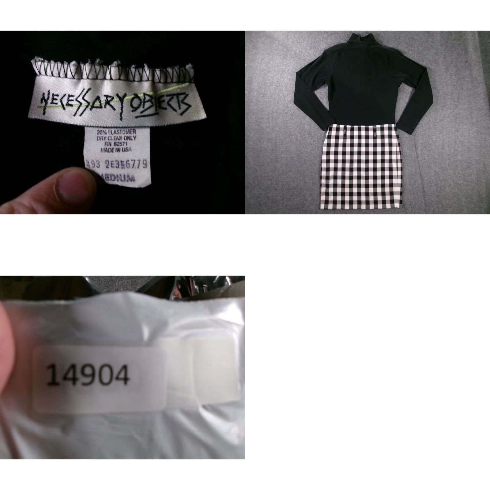 Vintage Necessary Objects Dress Black White Check Sheath Mock Neck Long Sleeve Zip M Womens Size M / US 6-8 / IT 42-44 - 8 Thumbnail