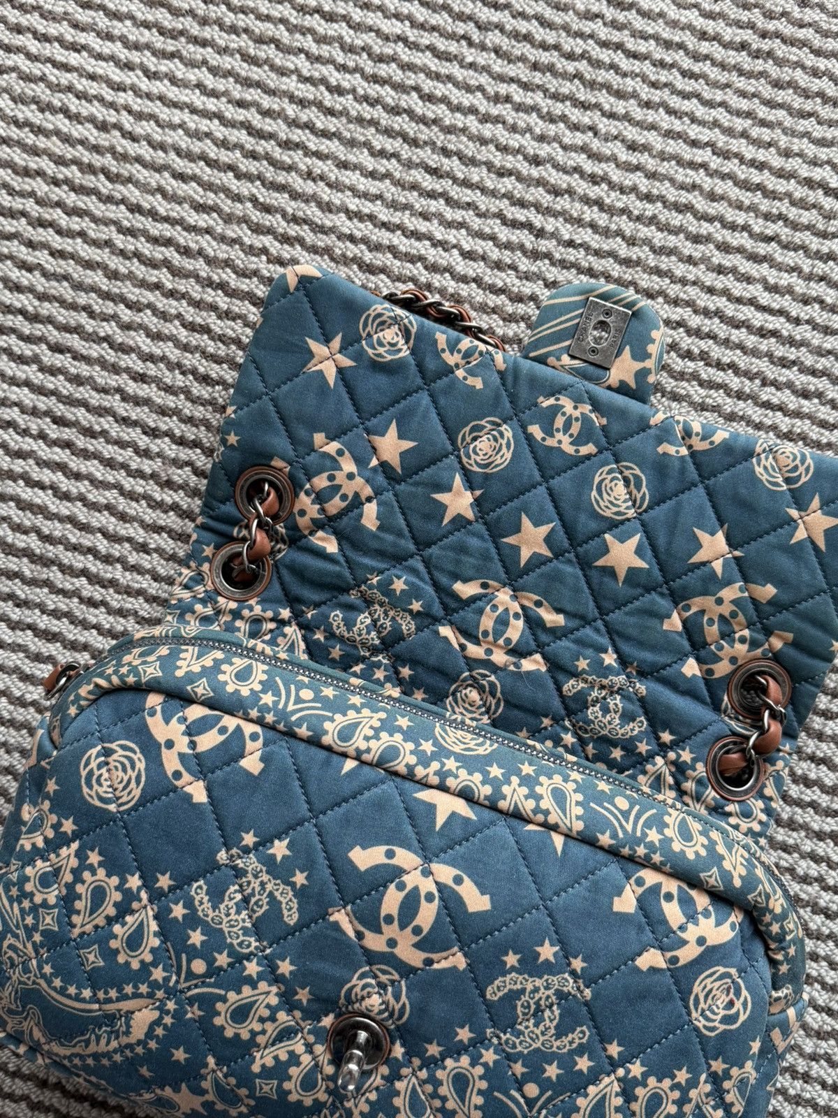 Chanel Chanel 14A Canvas Paris-Dallas Blue Bandana Classic Flap Bag Size ONE SIZE - 7 Thumbnail