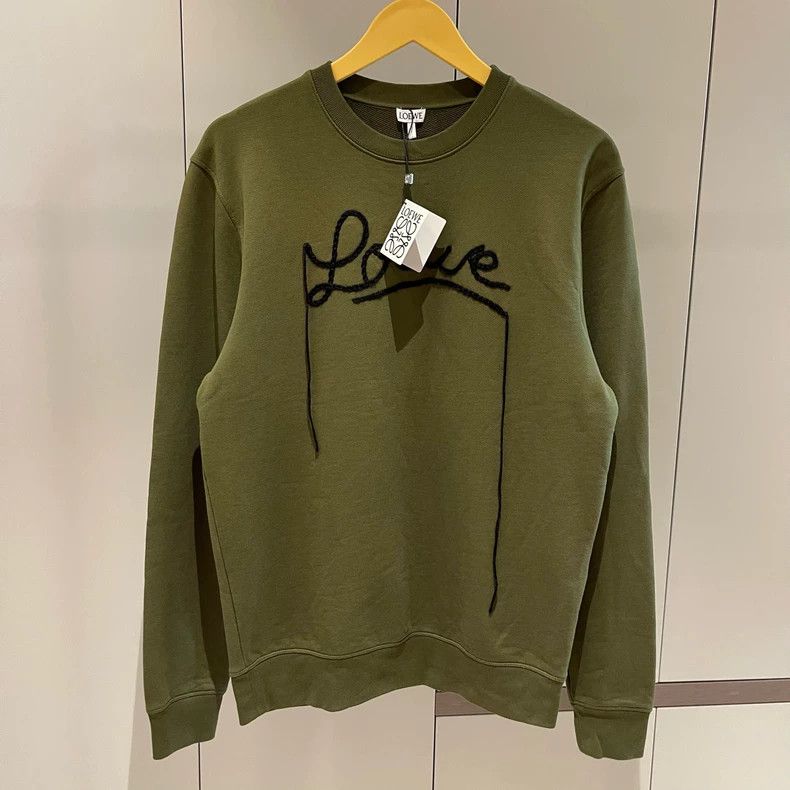 LOEWE New signature logo round neck hoodie in dark green