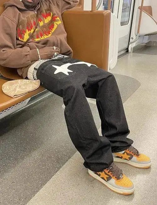 VIBE Star Black Baggy Denim Jeans Size US 32 / EU 48 - 4 Thumbnail