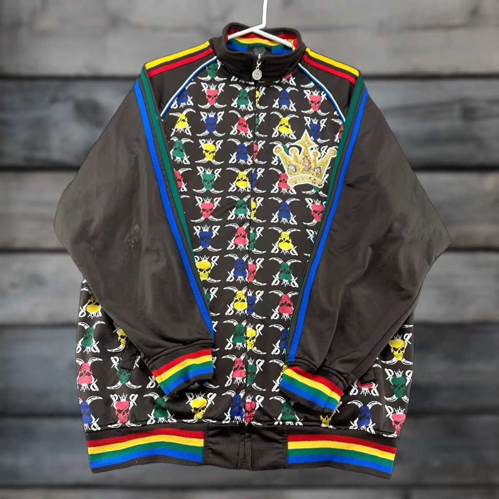 Vintage VINTAGE Dido Apparel Jacket Mens L Brown Zip Crown Pirates Skull AOP Windbreaker Striped Full Zip Soccer 90s Mens Size US L / EU 52-54 / 3 - 1 Thumbnail