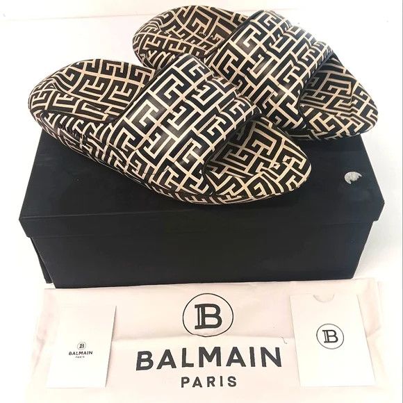 Balmain Balmain Mens Quilted Leather B-IT Monogram Sandals - EU42/9 Size US 9 / EU 42 - 1 Thumbnail