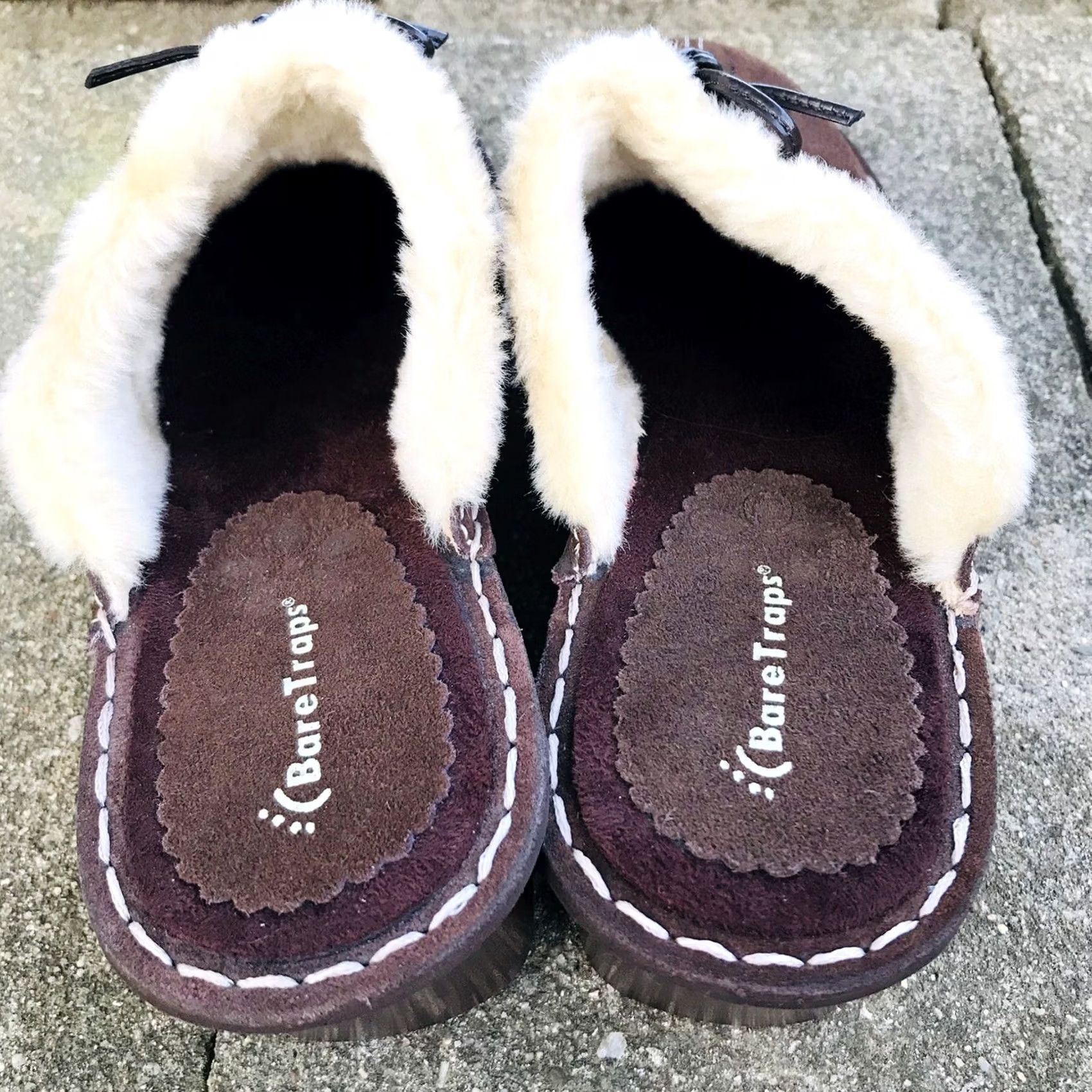 Vintage Baretraps Women Decoy Brown Suede Faux Fur Trim Open Back Slip-On Block Heel Mules Clogs 9M Size US 9 / IT 39 - 3 Thumbnail
