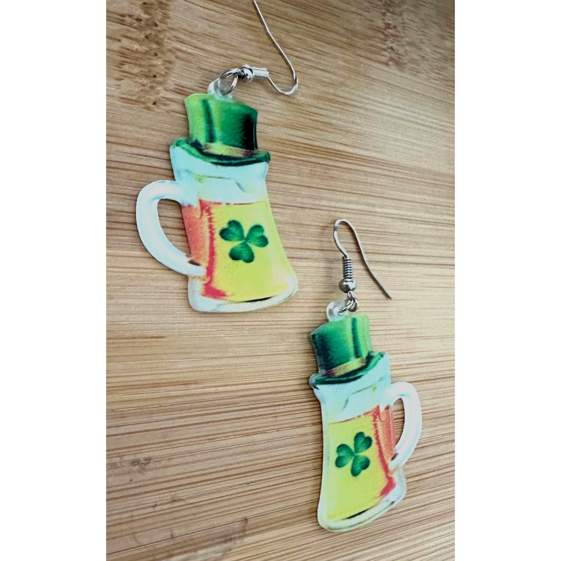 Handmade St Patricks Day Earrings Beer Shamrock Leprechaun Hat Dangle Size ONE SIZE - 7 Thumbnail