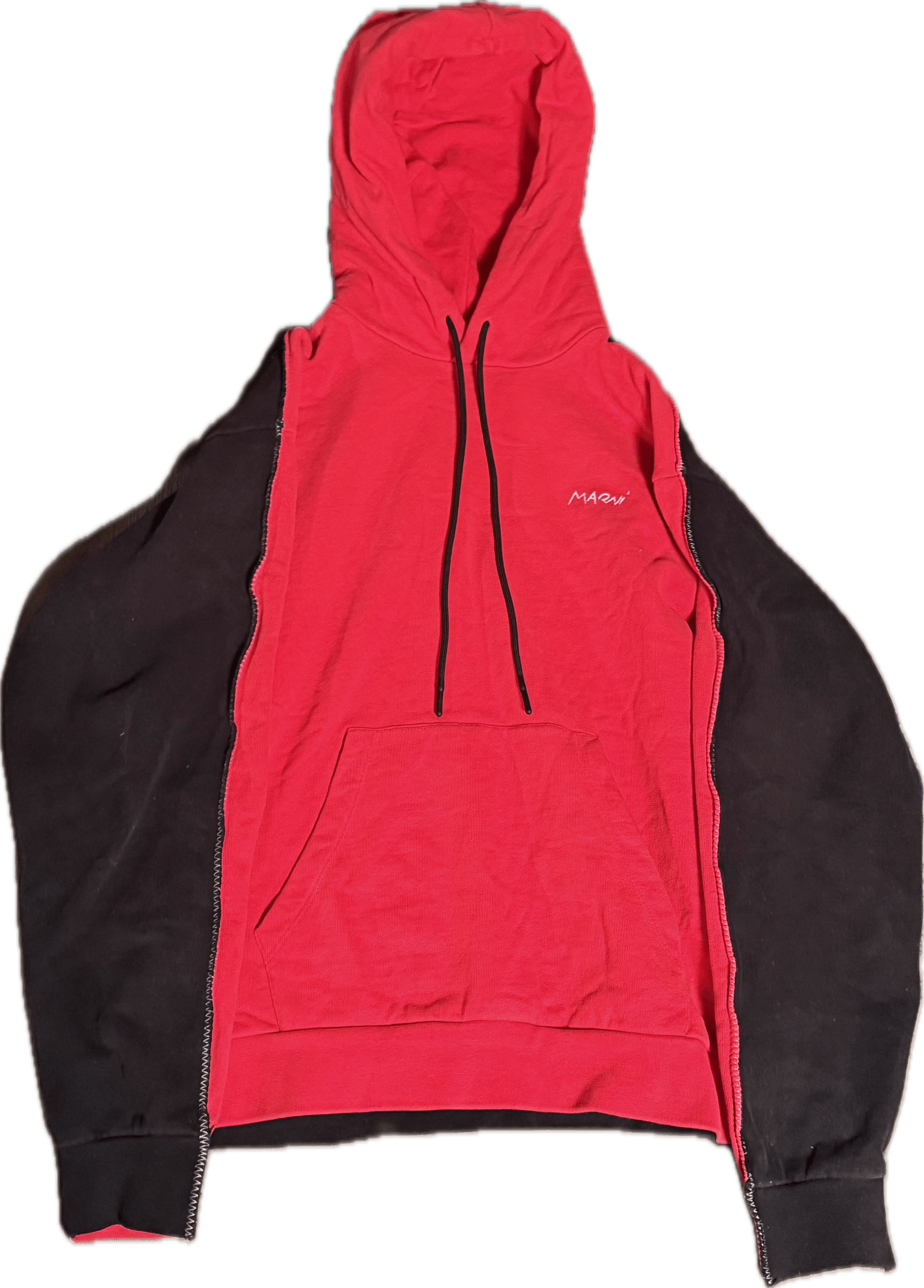 Marni Two Tone Split Cotton Sleeve Hoodie Red Black