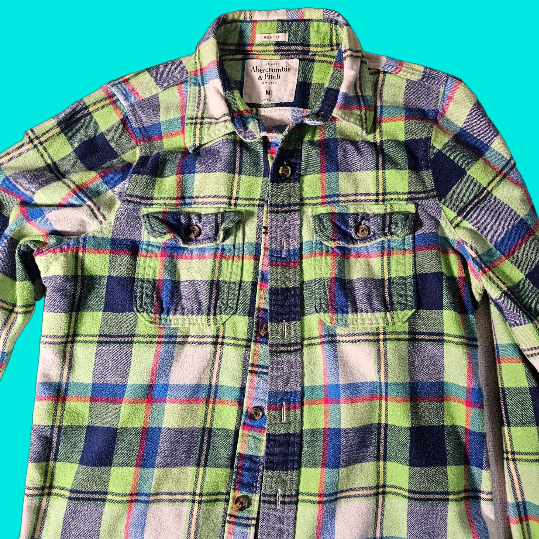 Abercrombie & Fitch VINTAGE Abercrombie & Fitch Mens Button-Up Shirt Flannel Plaid Long Sleeve Cotton Green Fall Winter Casual Size US M / EU 48-50 / 2 - 1 Thumbnail